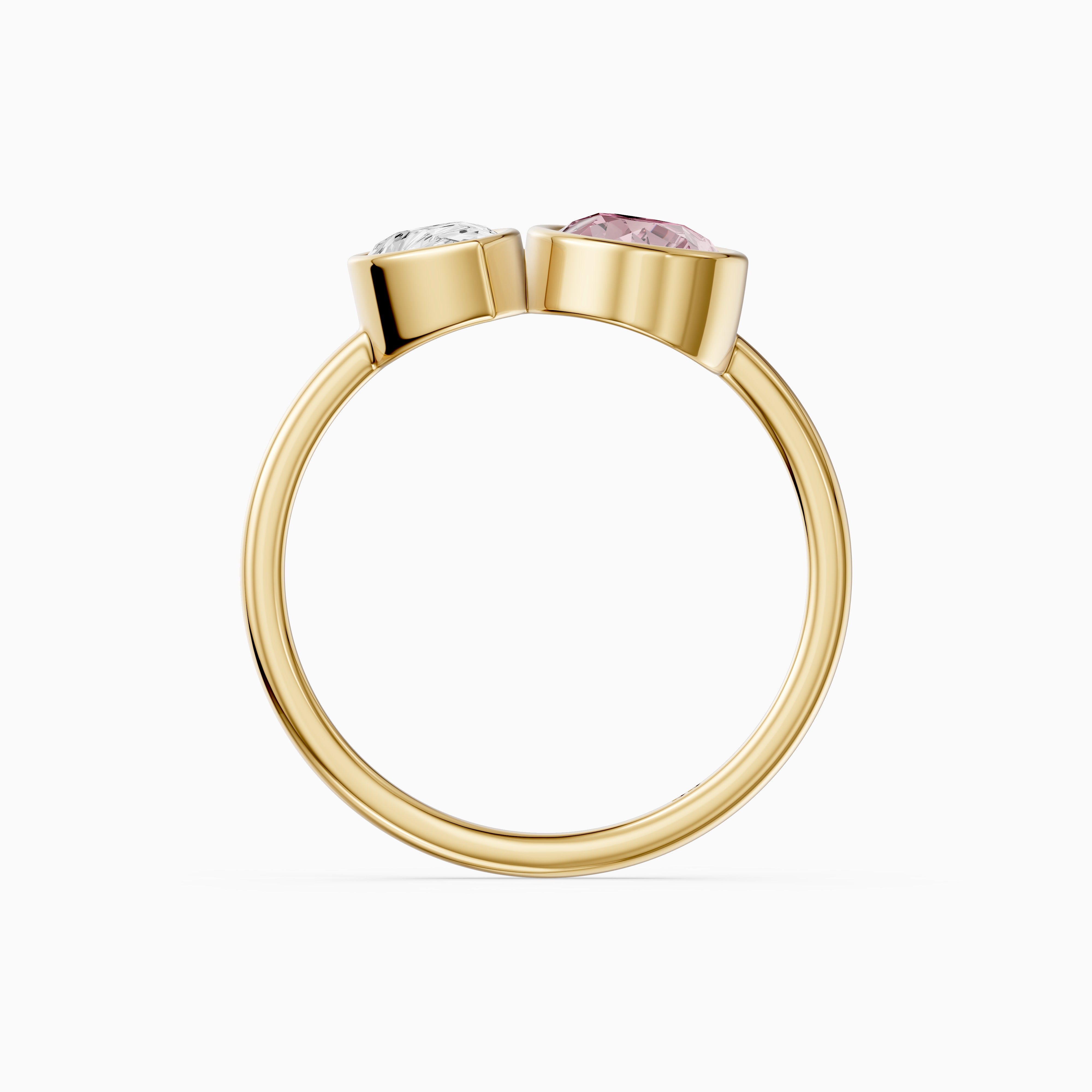 Prisca Pink and White Pear Cut Colored Lab Grown Diamond Toi et Moi Bezel Ring