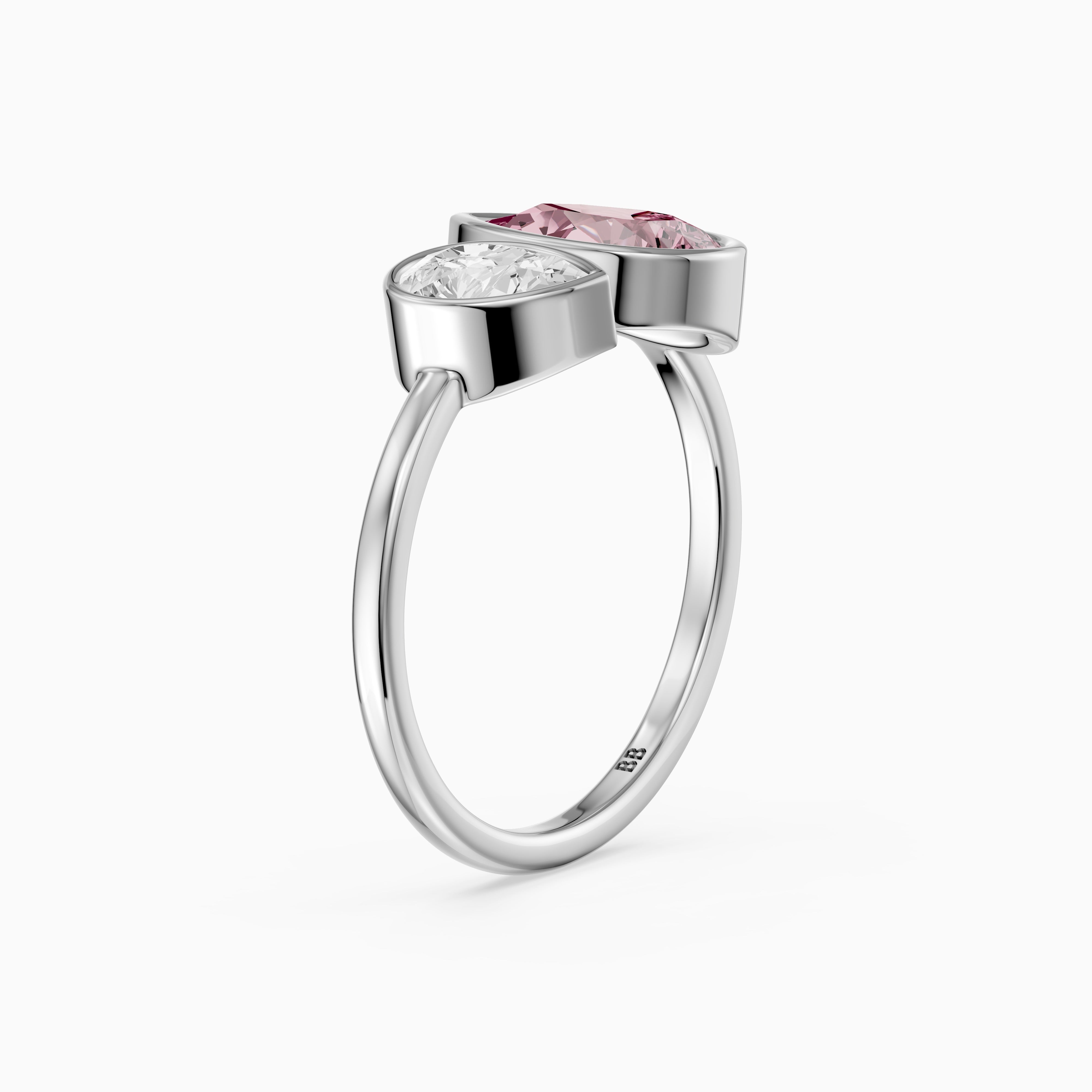 Prisca Pink and White Pear Cut Colored Lab Grown Diamond Toi et Moi Bezel Ring