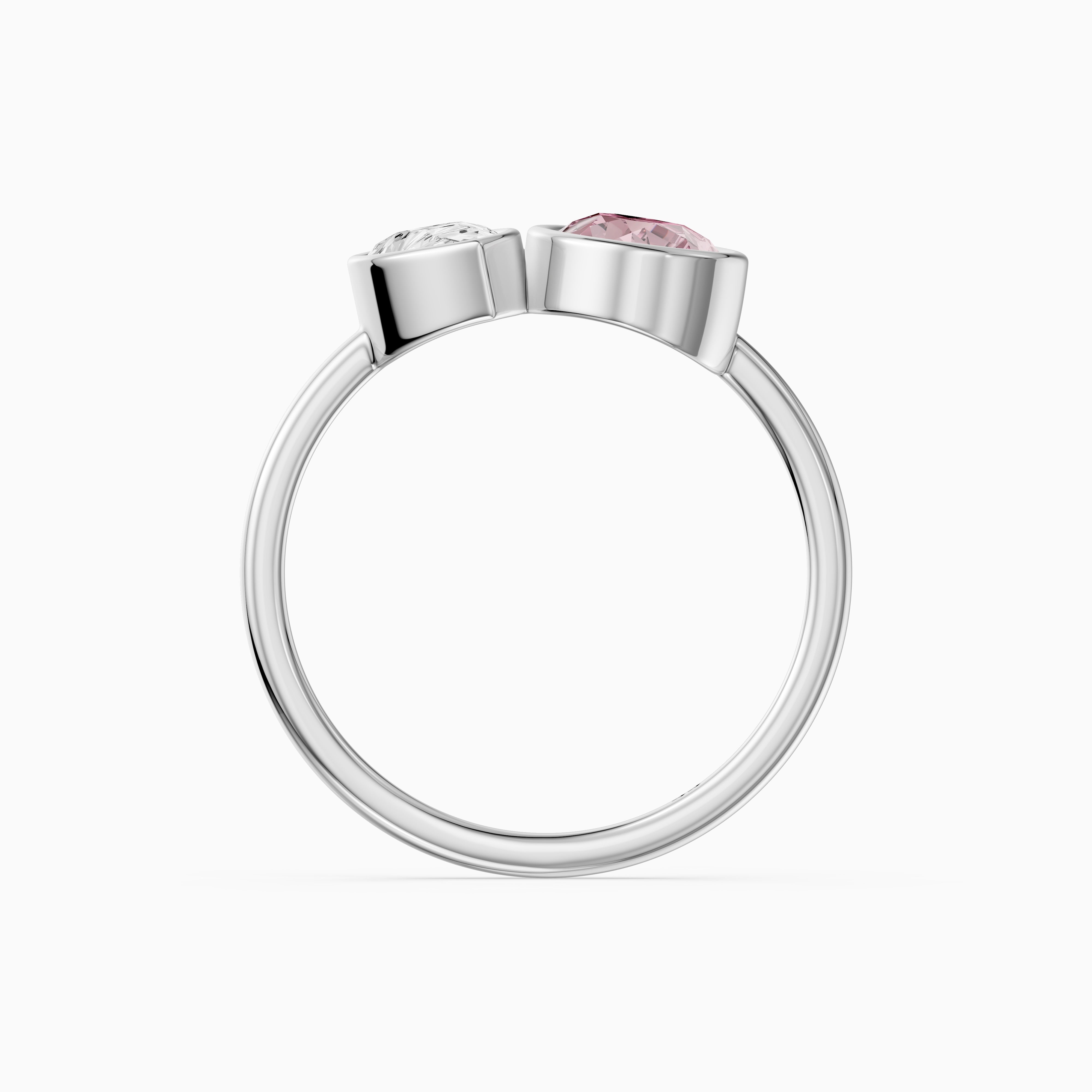Prisca Pink and White Pear Cut Colored Lab Grown Diamond Toi et Moi Bezel Ring
