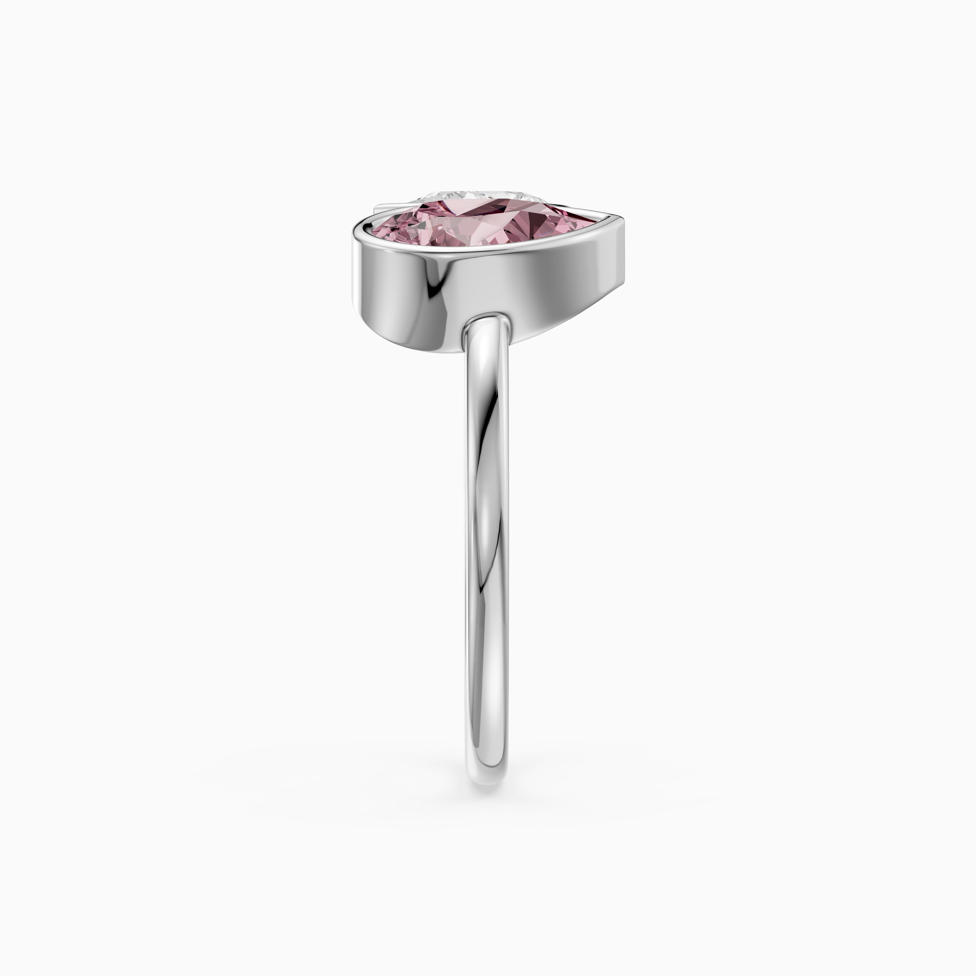 Prisca Pink and White Pear Cut Colored Lab Grown Diamond Toi et Moi Bezel Ring