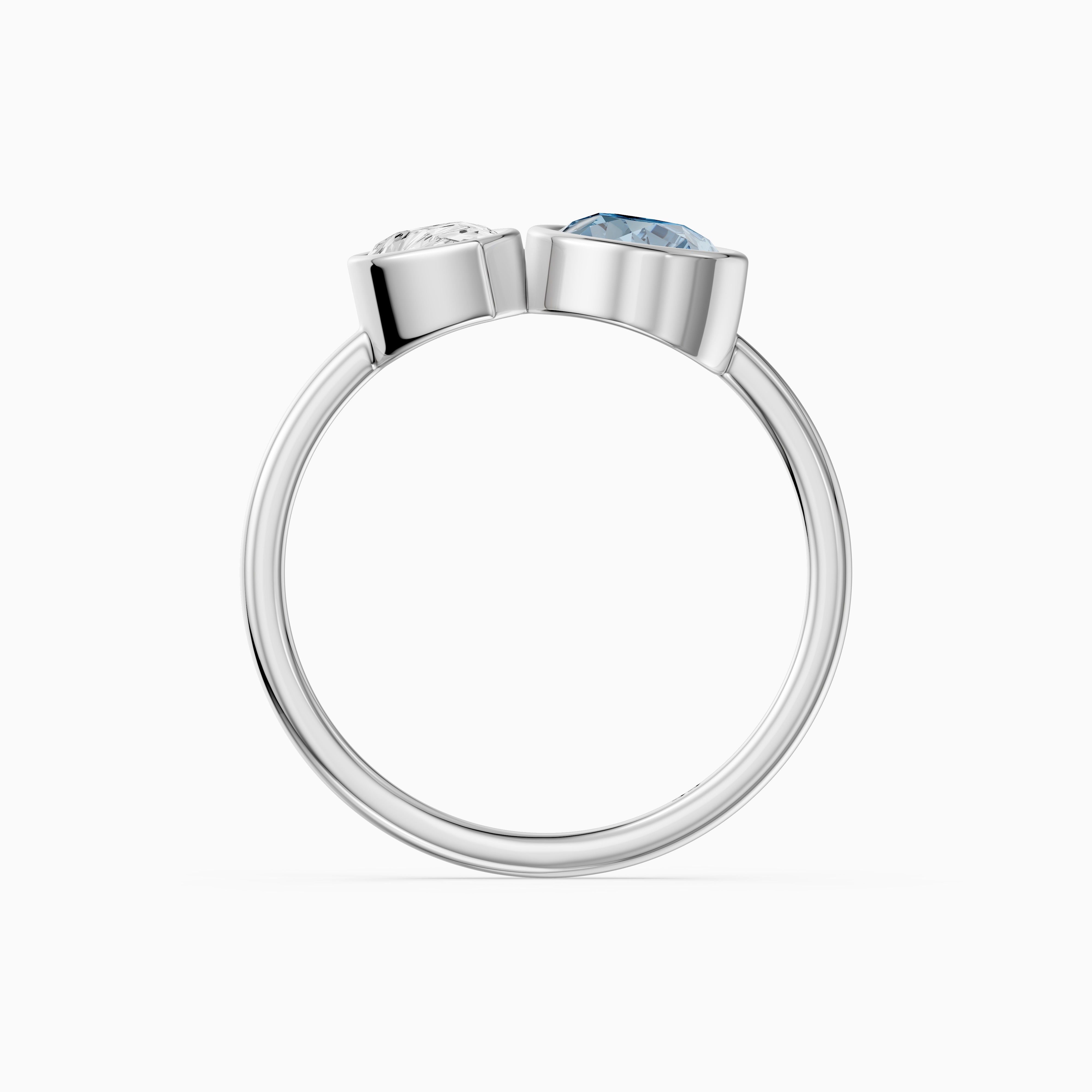Nicolina Blue and White Pear Cut Colored Lab Grown Diamond Toi et Moi Bezel Ring