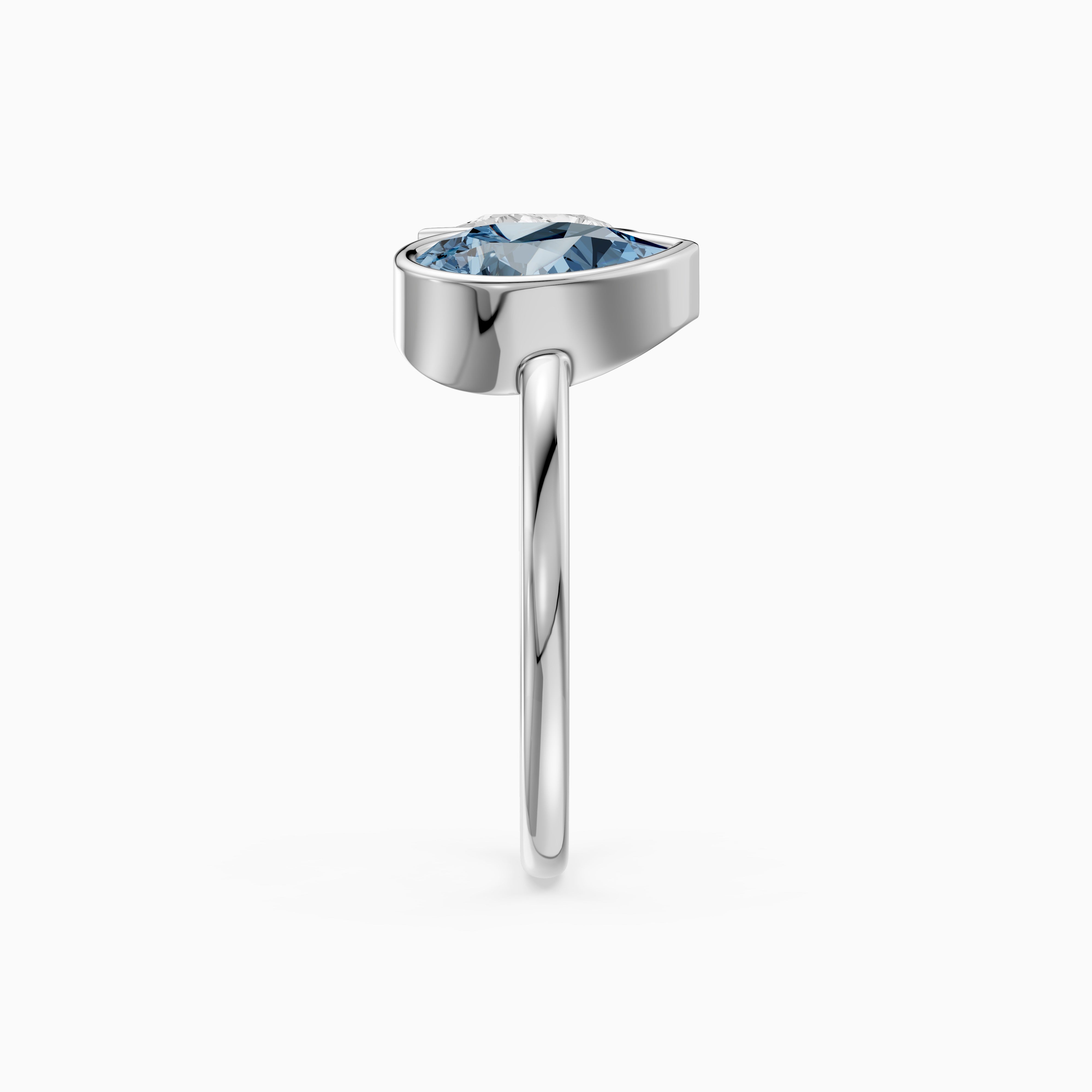 Nicolina Blue and White Pear Cut Colored Lab Grown Diamond Toi et Moi Bezel Ring