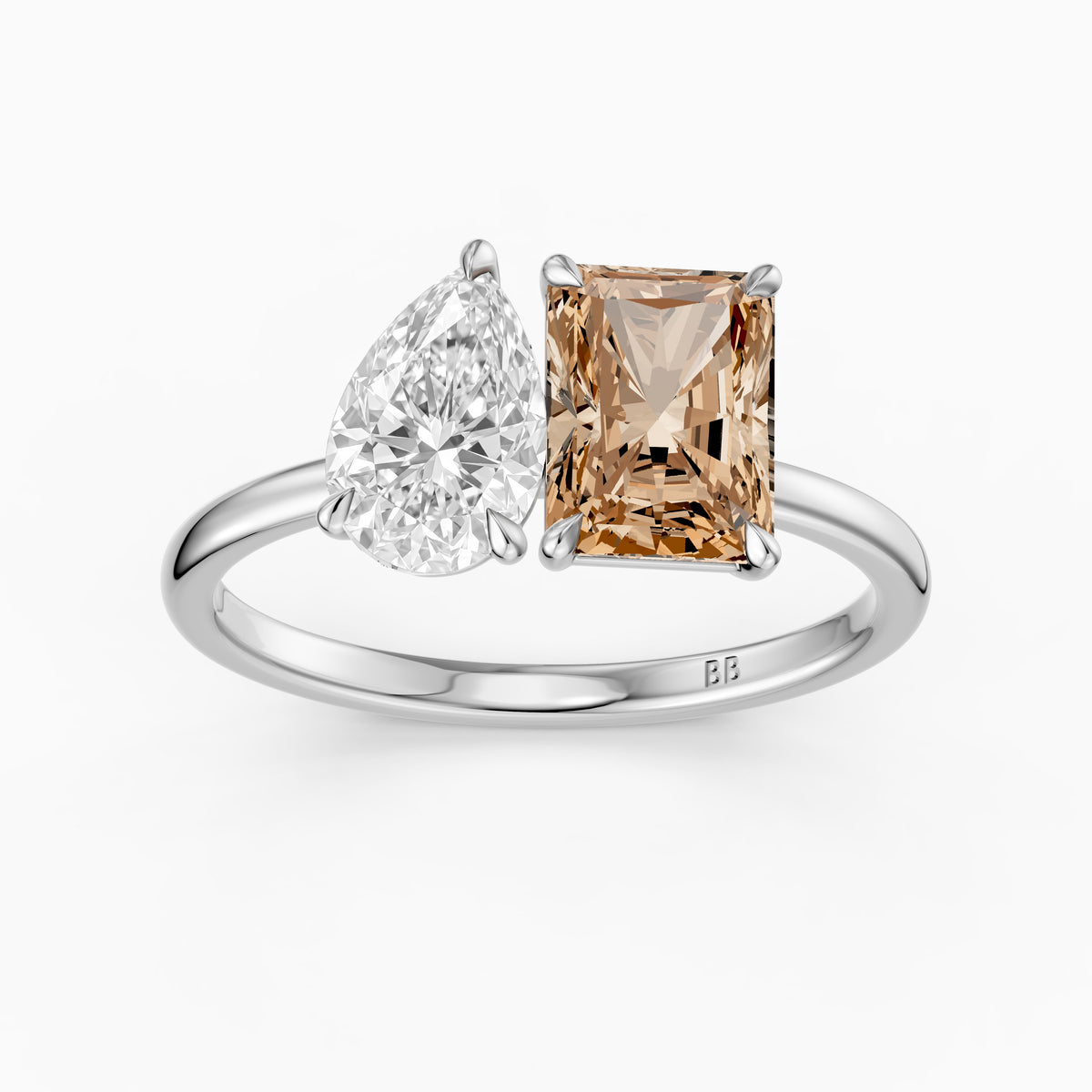 Cintia Champagne Radiant and Pear Cut Colored Lab Grown Diamond Toi et Moi Ring