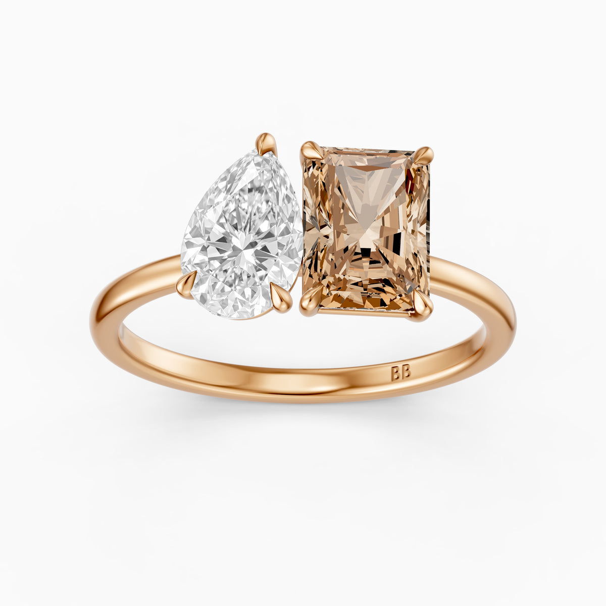 Cintia Champagne Radiant and Pear Cut Colored Lab Grown Diamond Toi et Moi Ring