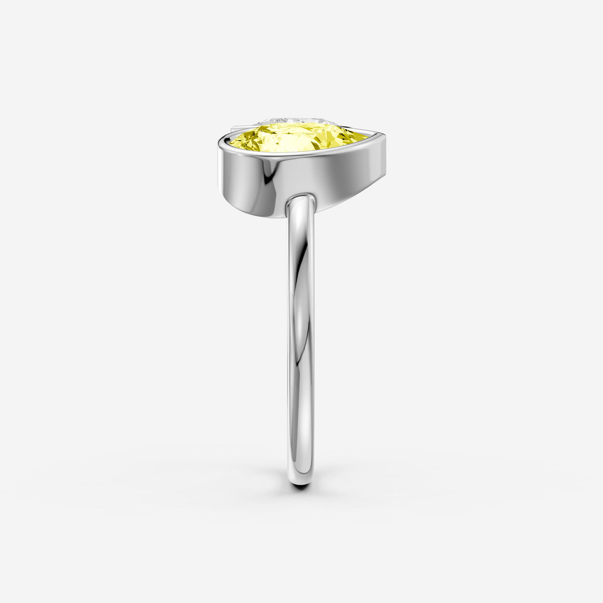 Fiora Yellow and White Pear Cut Colored Lab Grown Diamond Toi et Moi Bezel Ring