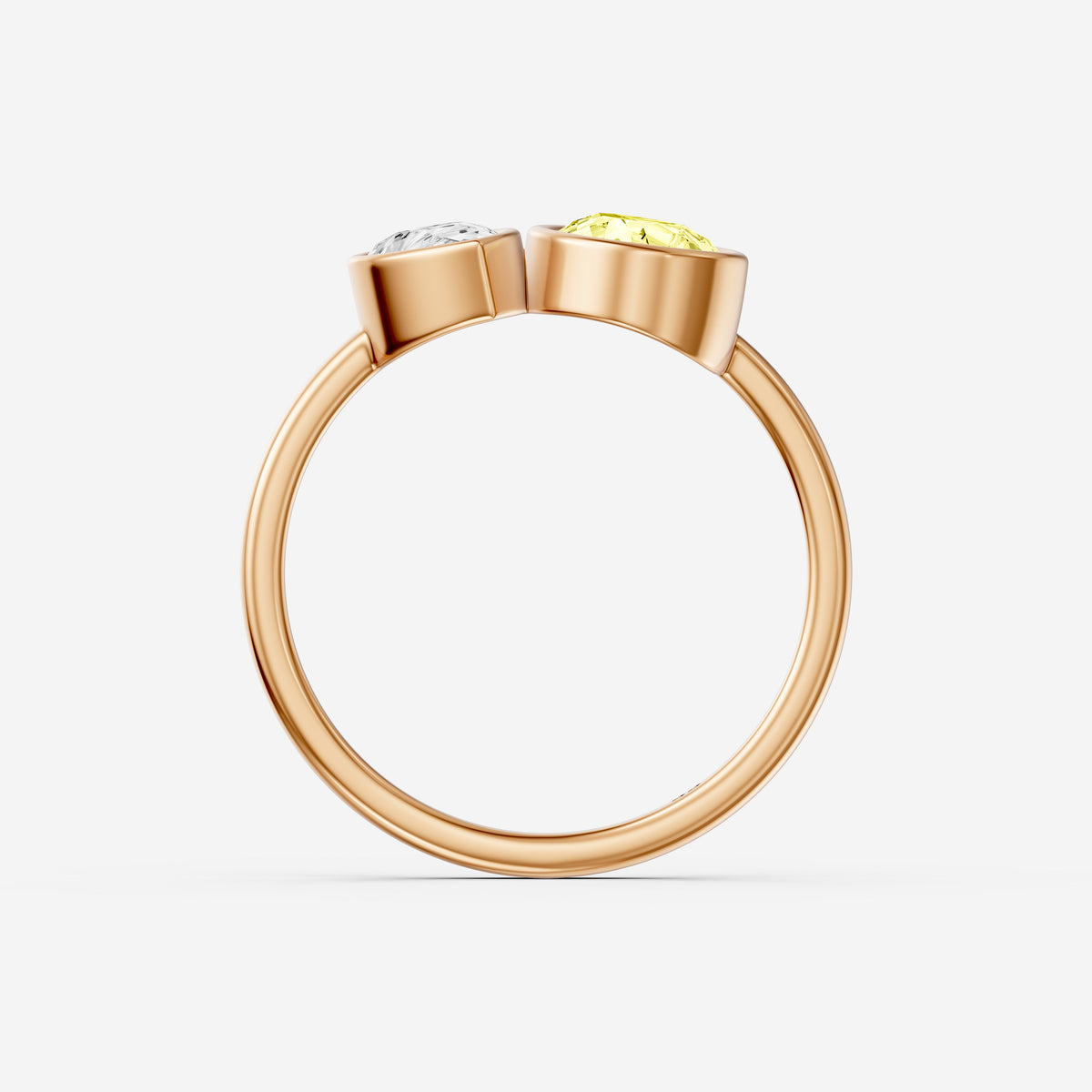 Fiora Yellow and White Pear Cut Colored Lab Grown Diamond Toi et Moi Bezel Ring