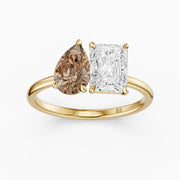 Saskia Champagne Pear and Radiant Cut Colored Lab Grown Diamond Toi et Moi Ring