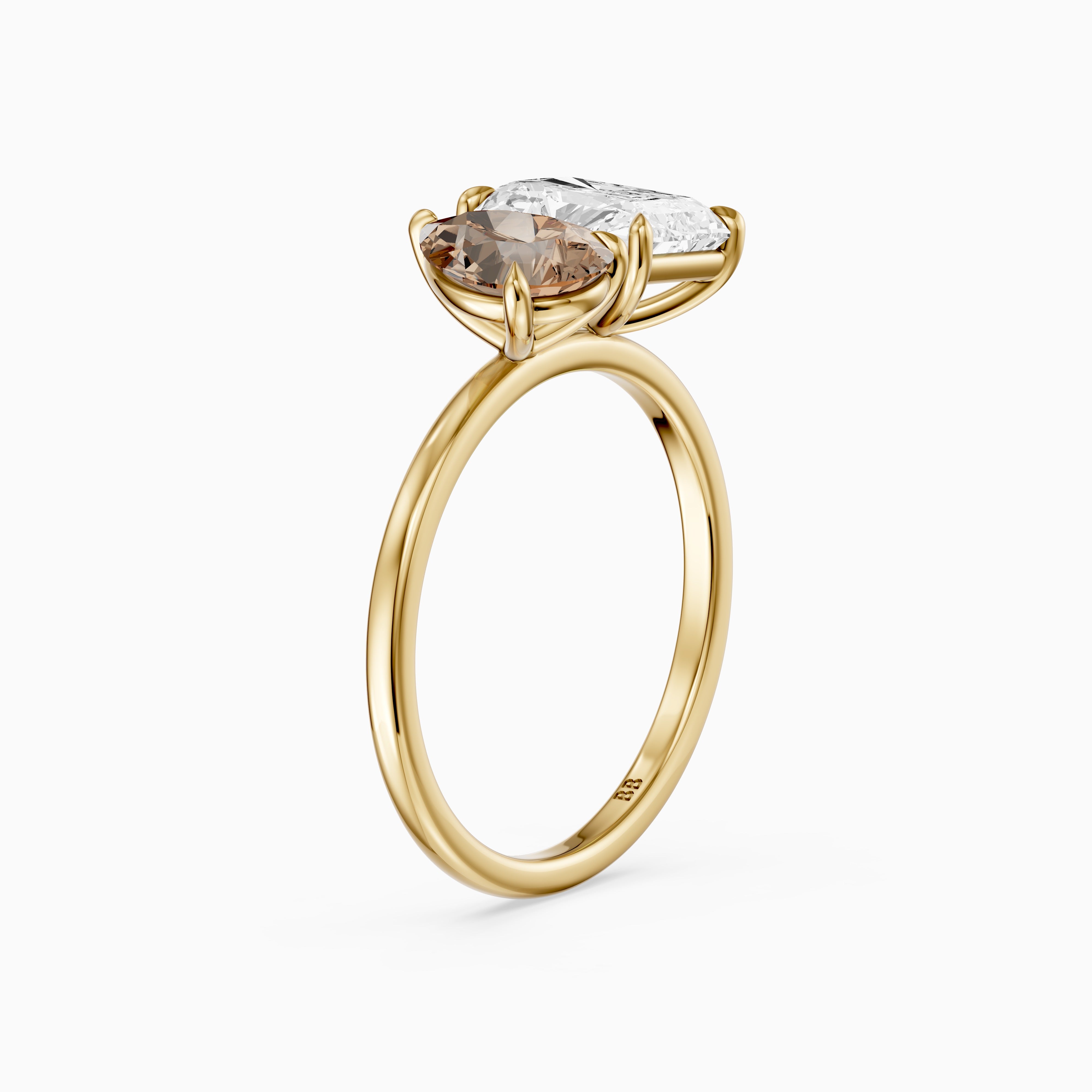 Saskia Champagne Pear and Radiant Cut Colored Lab Grown Diamond Toi et Moi Ring