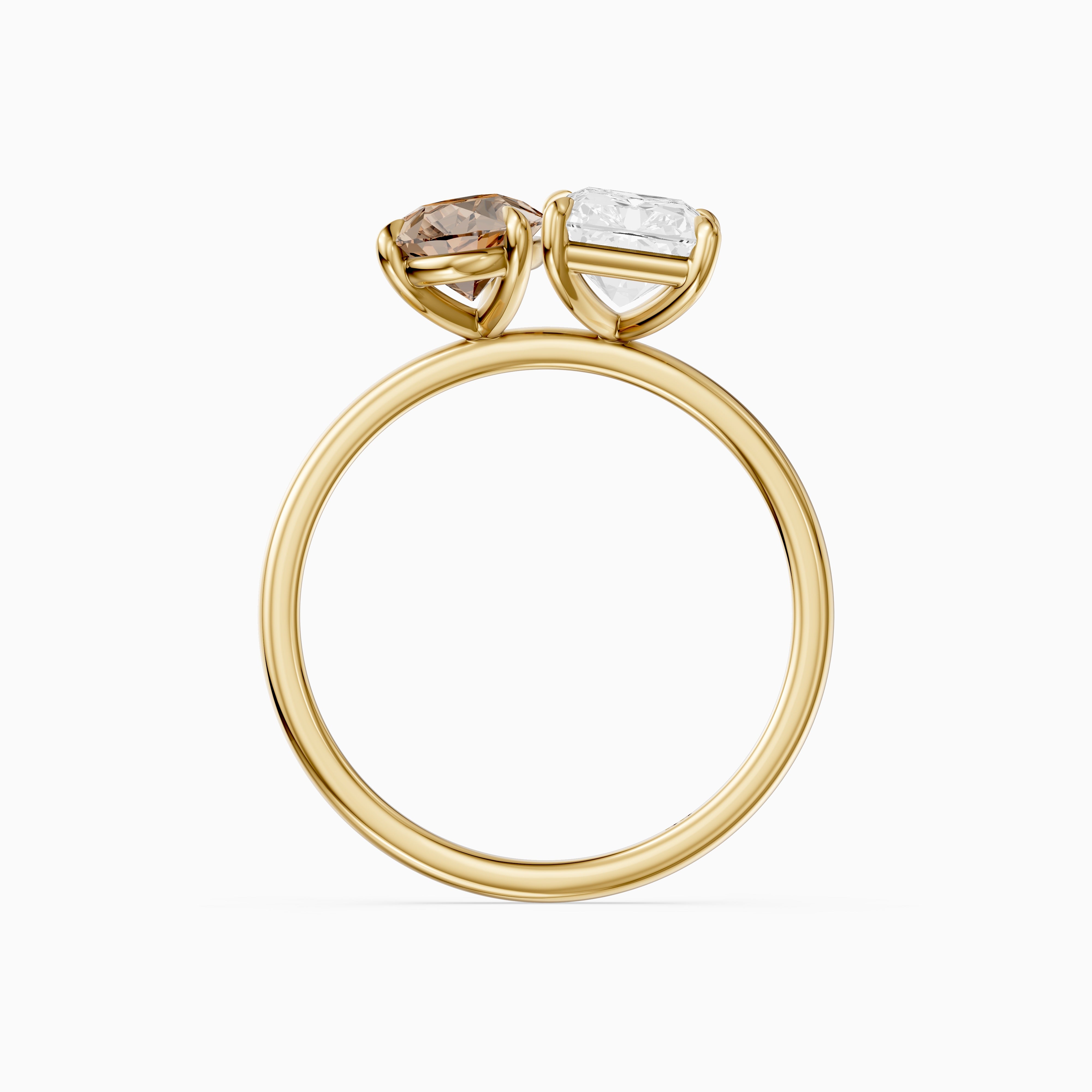 Saskia Champagne Pear and Radiant Cut Colored Lab Grown Diamond Toi et Moi Ring