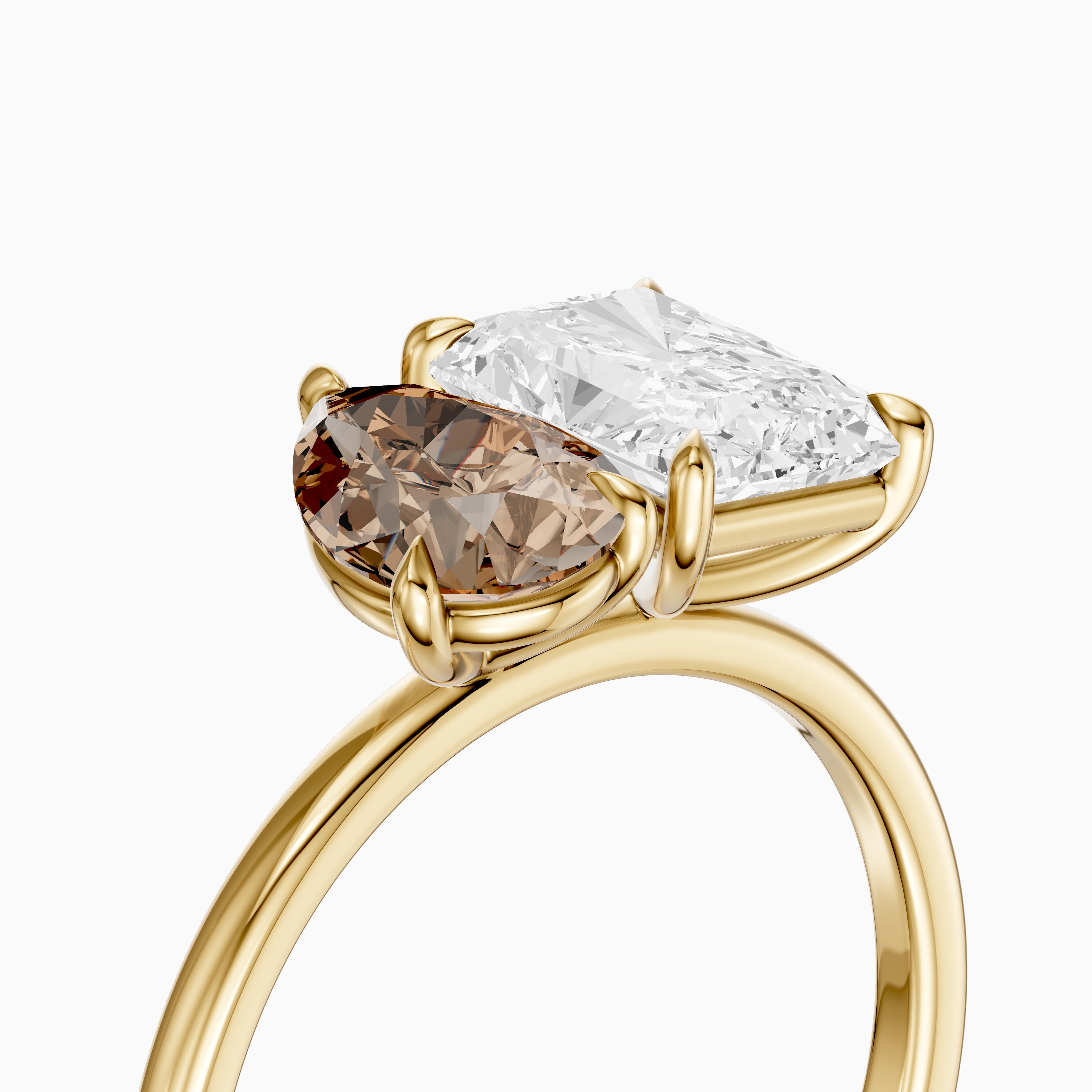 Saskia Champagne Pear and Radiant Cut Colored Lab Grown Diamond Toi et Moi Ring