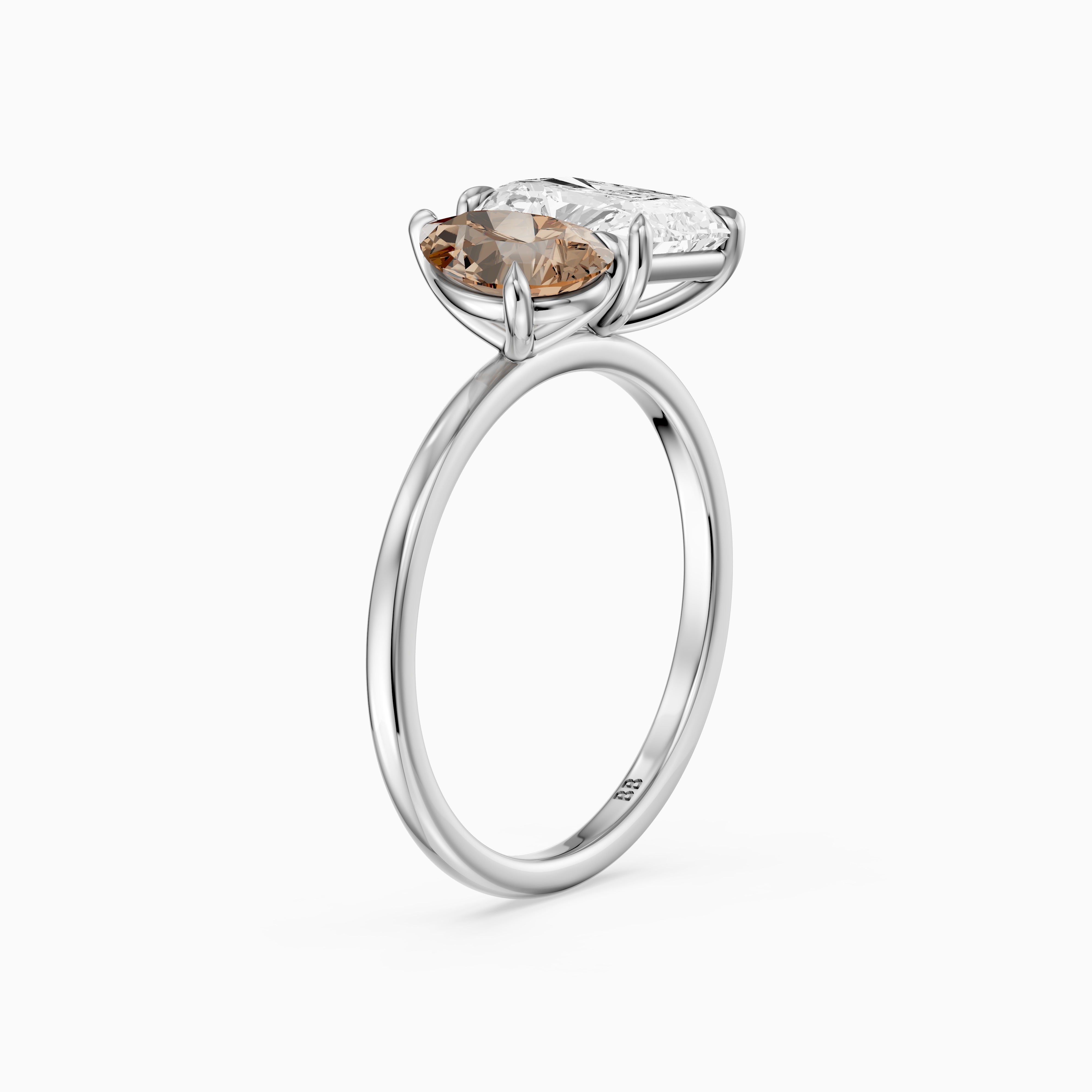 Saskia Champagne Pear and Radiant Cut Colored Lab Grown Diamond Toi et Moi Ring