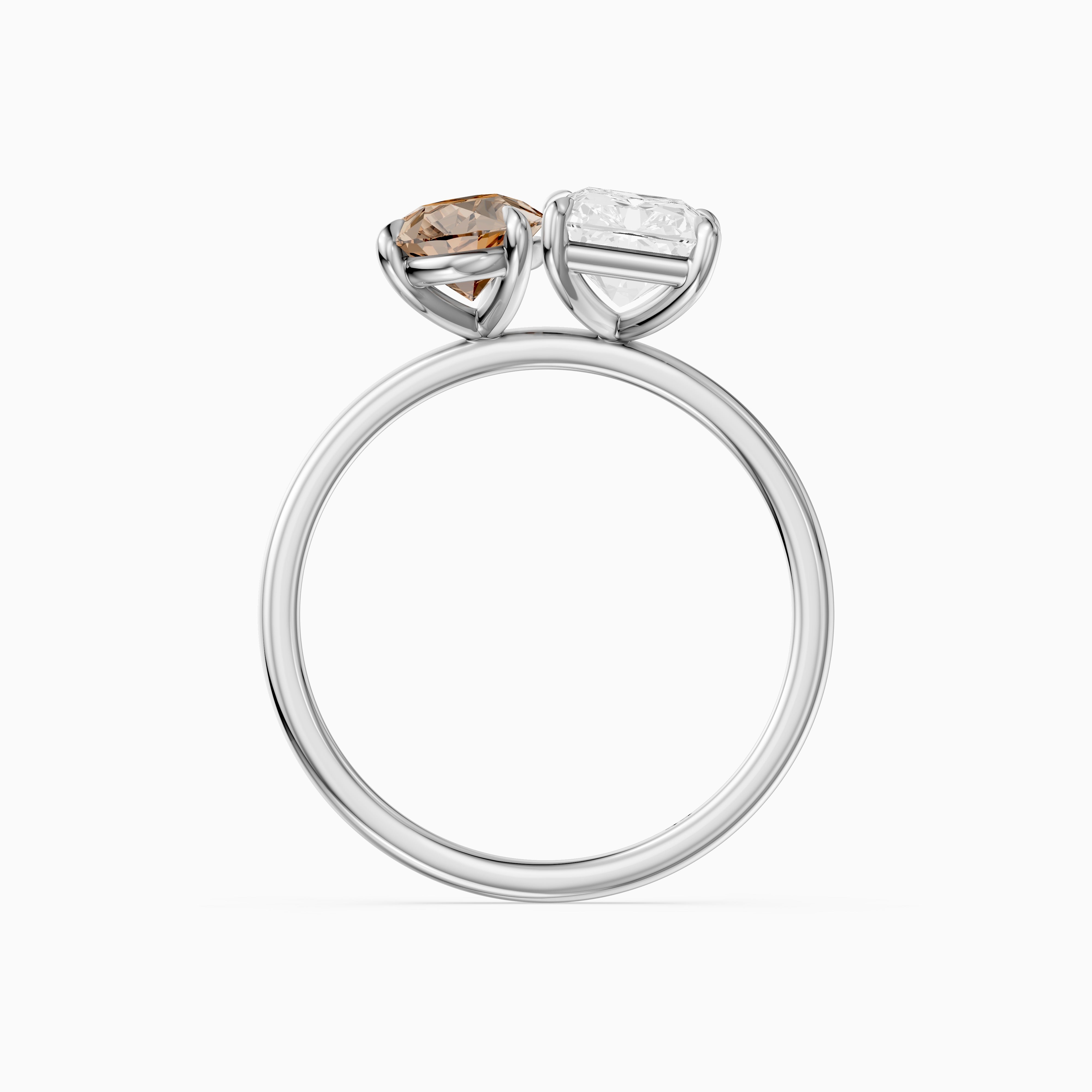 Saskia Champagne Pear and Radiant Cut Colored Lab Grown Diamond Toi et Moi Ring