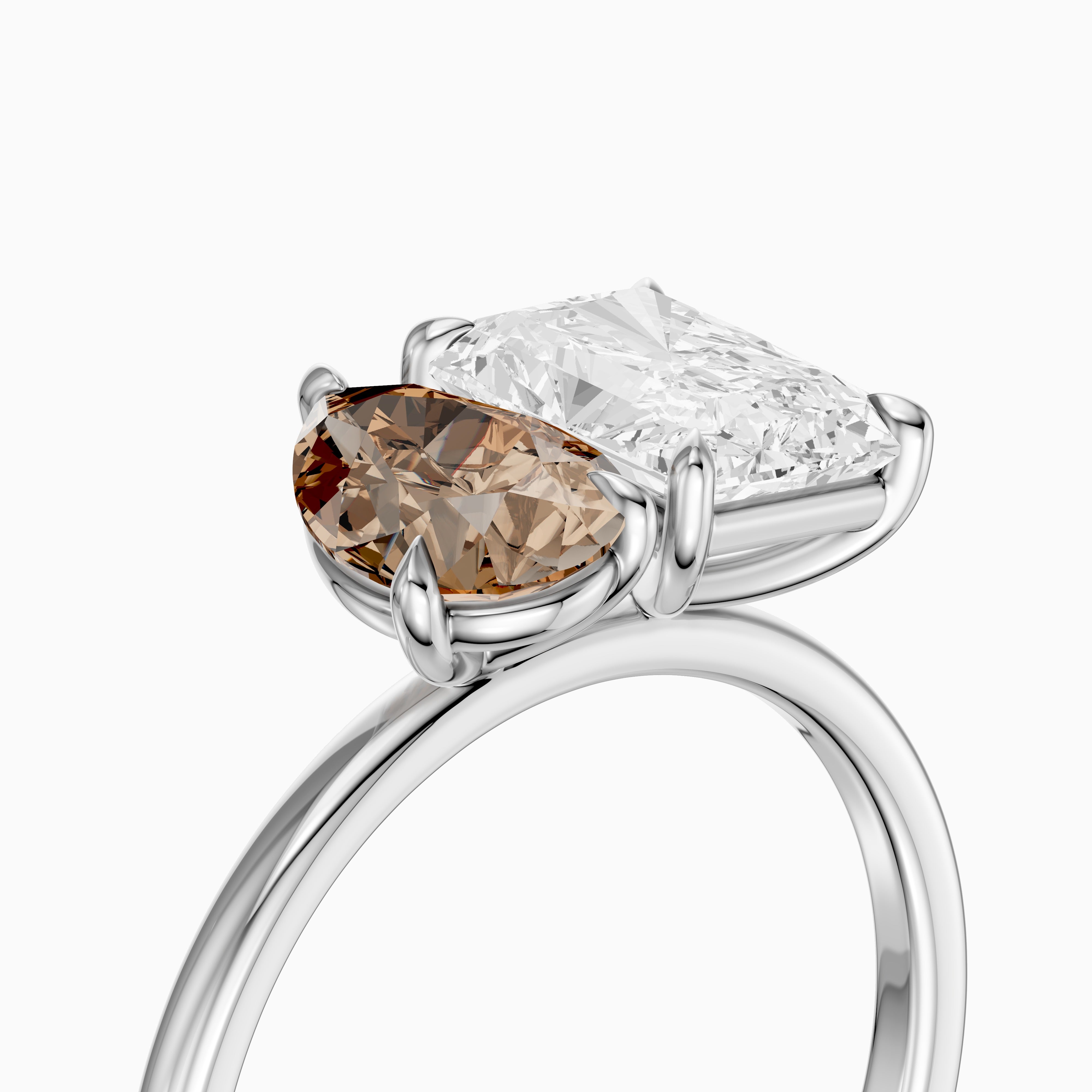 Saskia Champagne Pear and Radiant Cut Colored Lab Grown Diamond Toi et Moi Ring