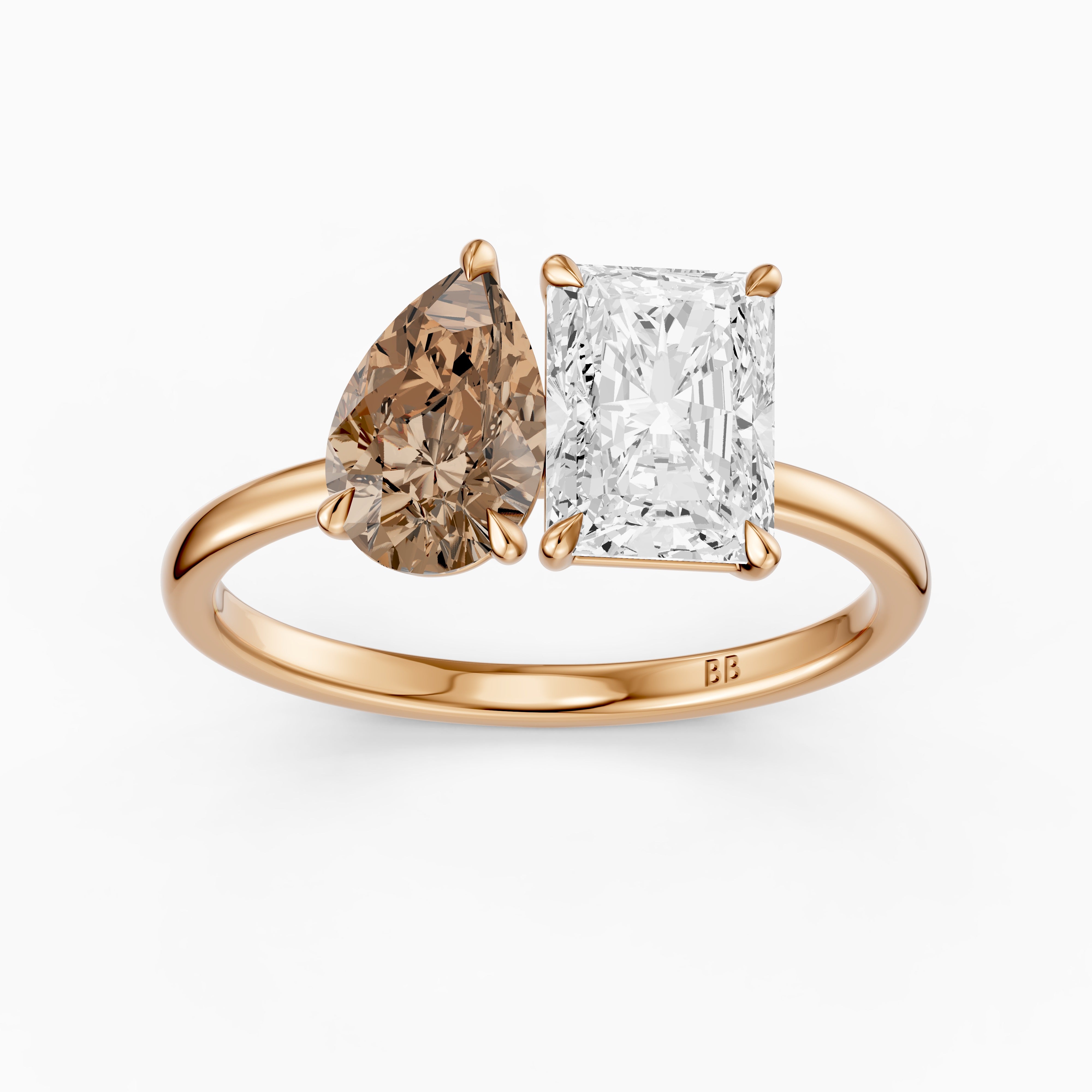 Saskia Champagne Pear and Radiant Cut Colored Lab Grown Diamond Toi et Moi Ring