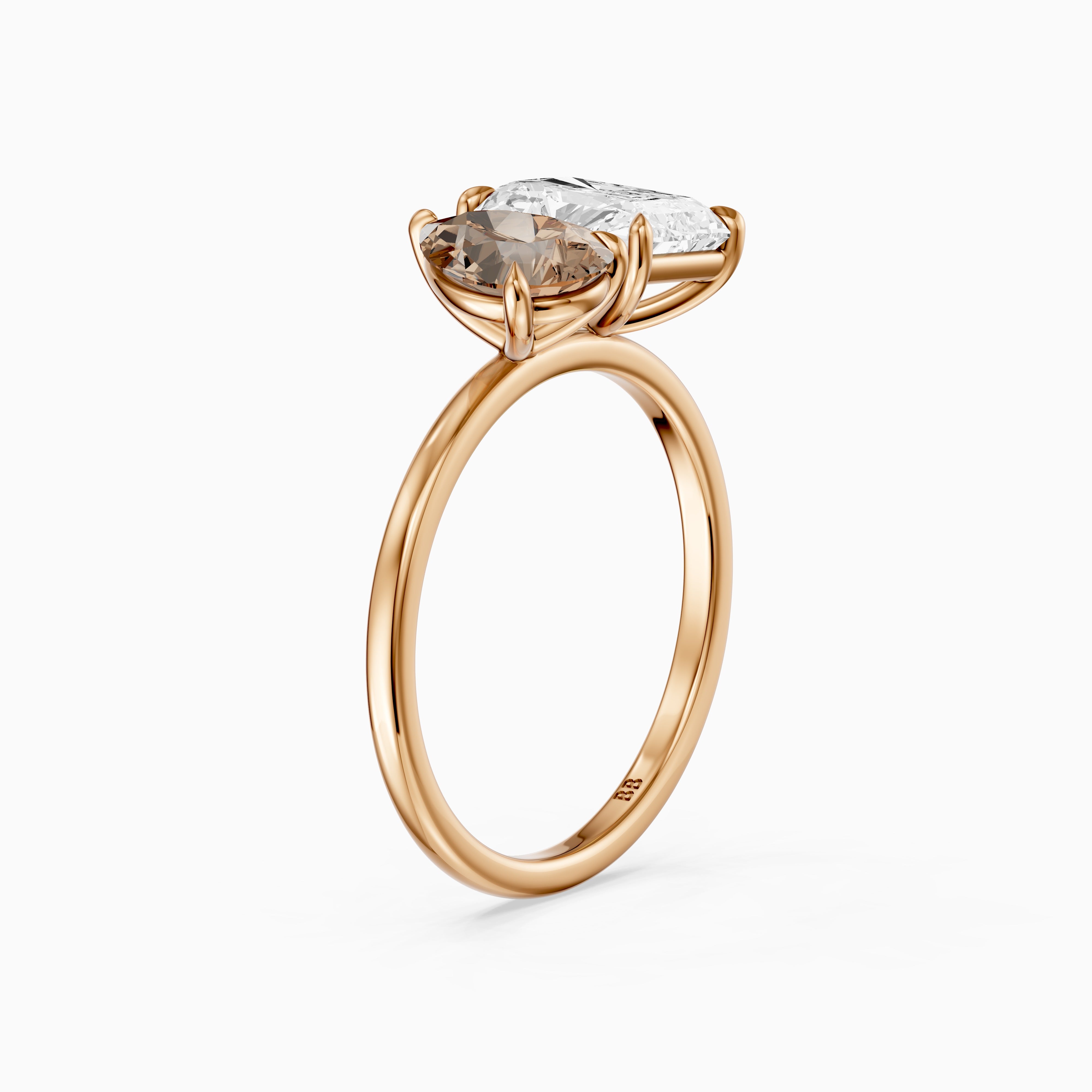 Saskia Champagne Pear and Radiant Cut Colored Lab Grown Diamond Toi et Moi Ring