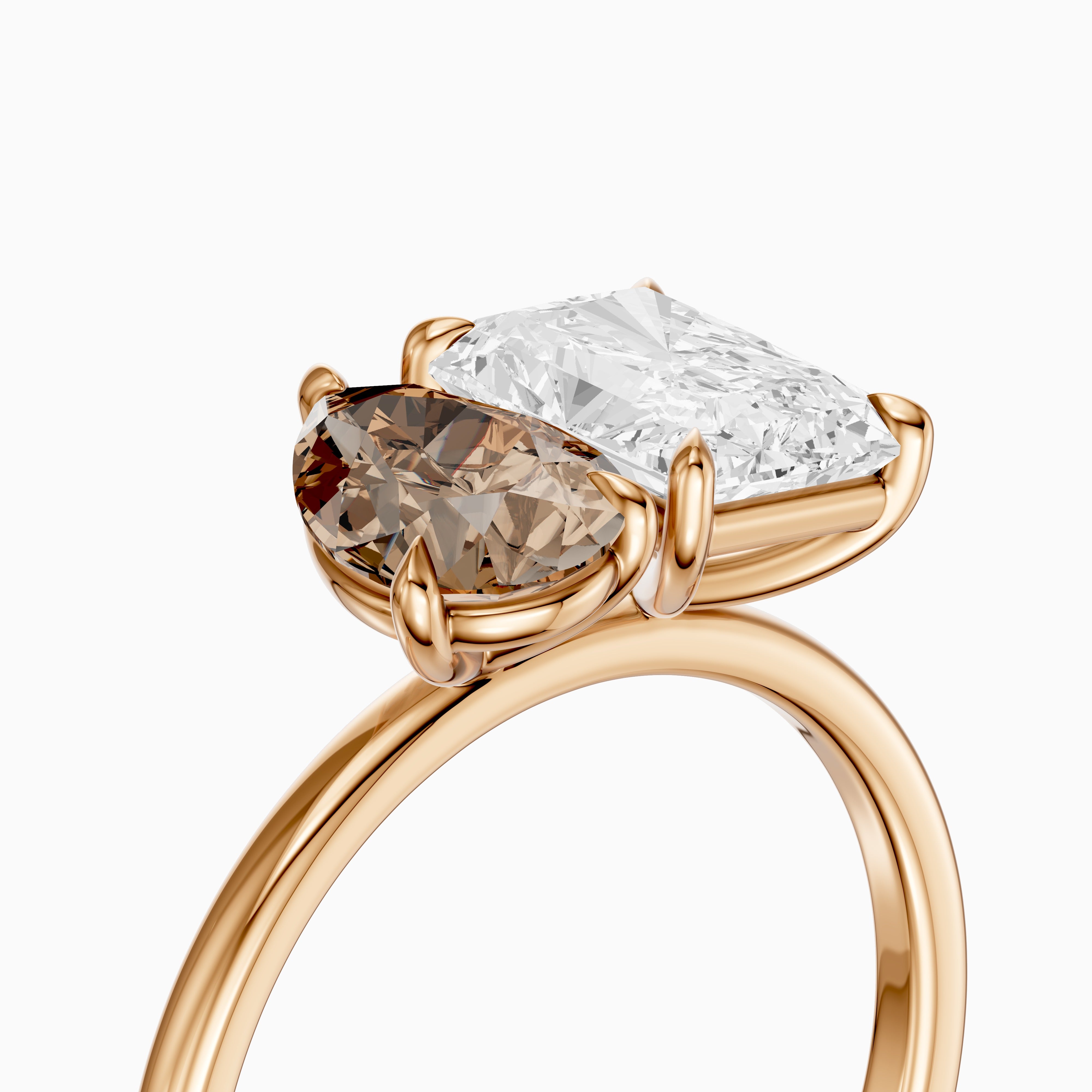 Saskia Champagne Pear and Radiant Cut Colored Lab Grown Diamond Toi et Moi Ring