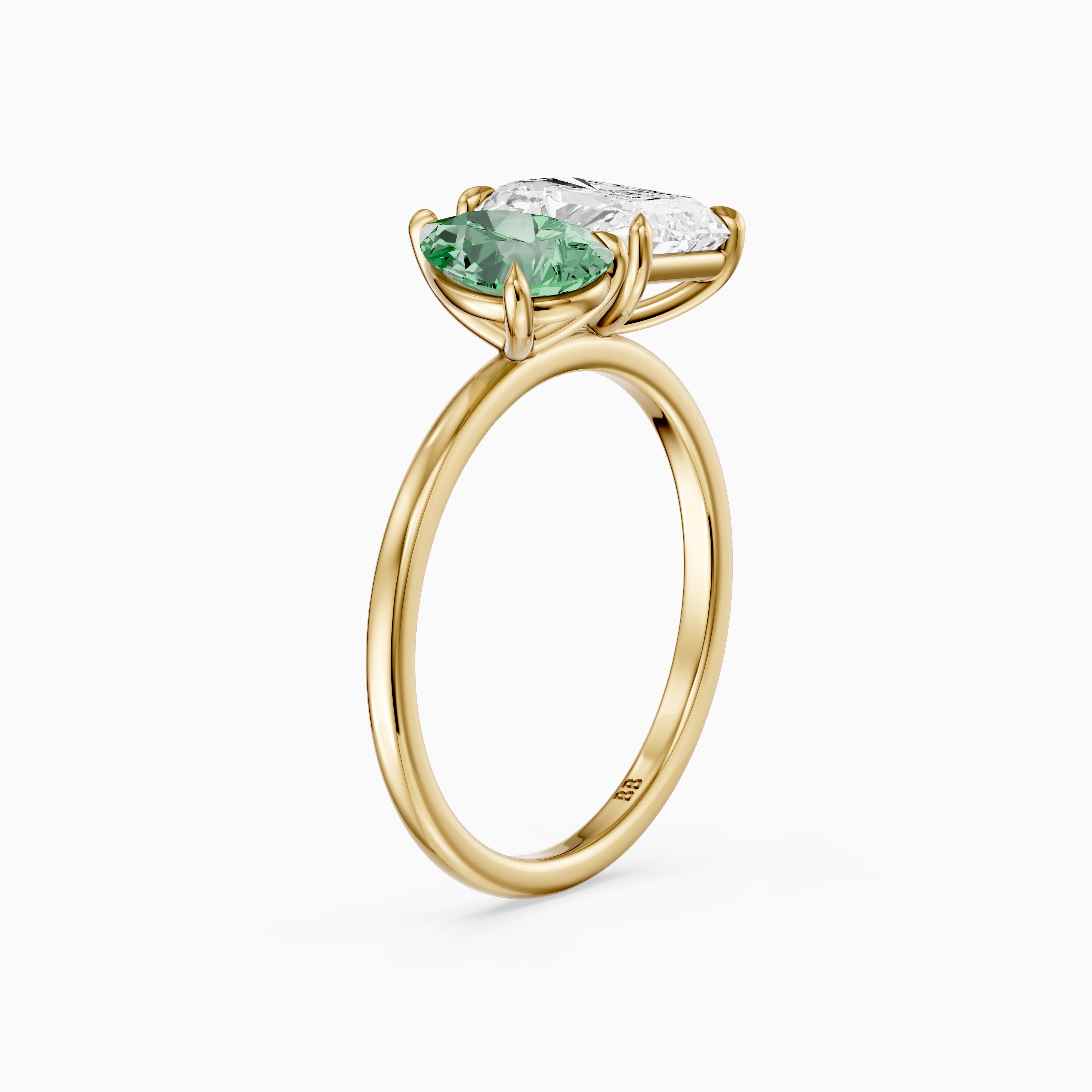 Wenna Green Pear and Radiant Cut Colored Lab Grown Diamond Toi et Moi Ring