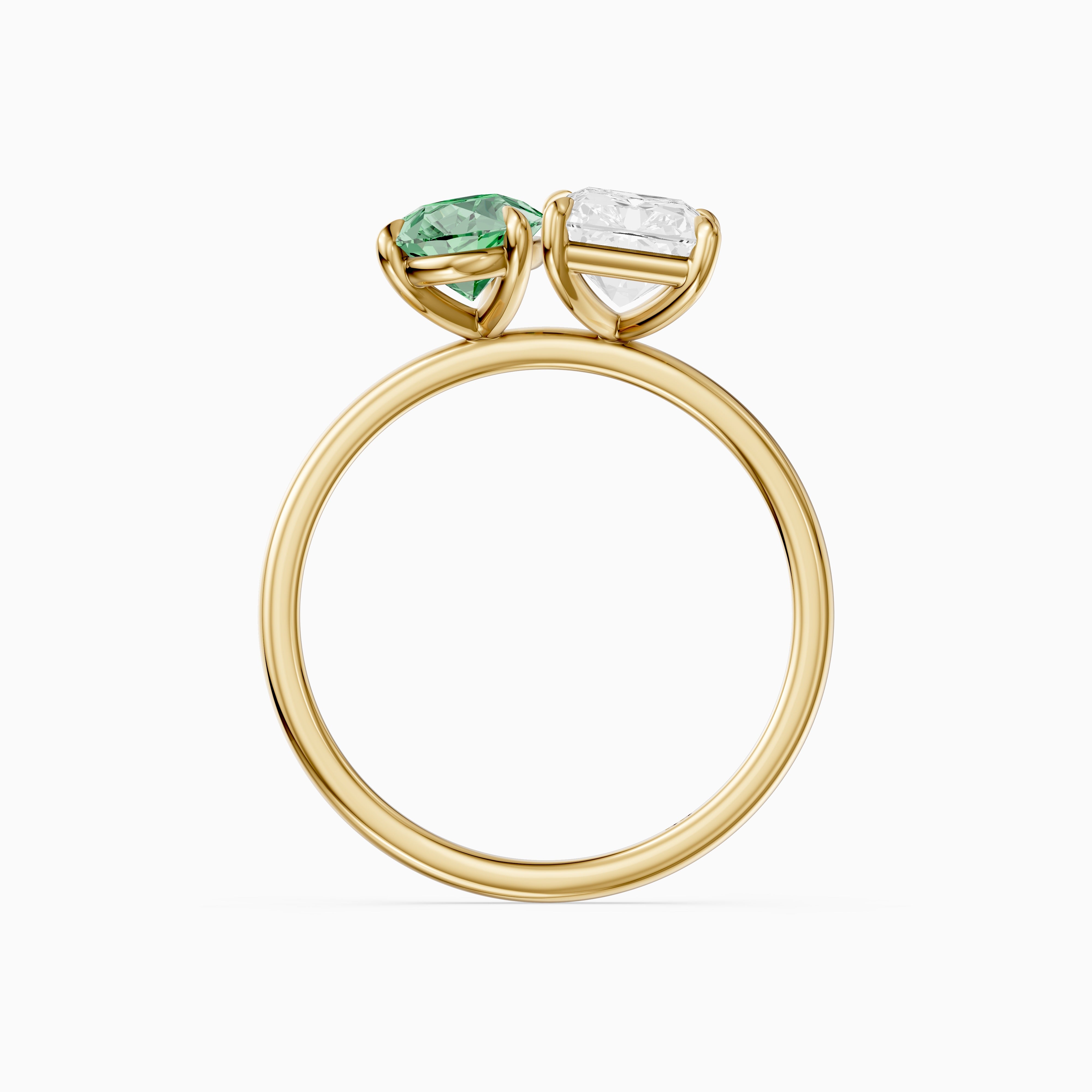 Wenna Green Pear and Radiant Cut Colored Lab Grown Diamond Toi et Moi Ring