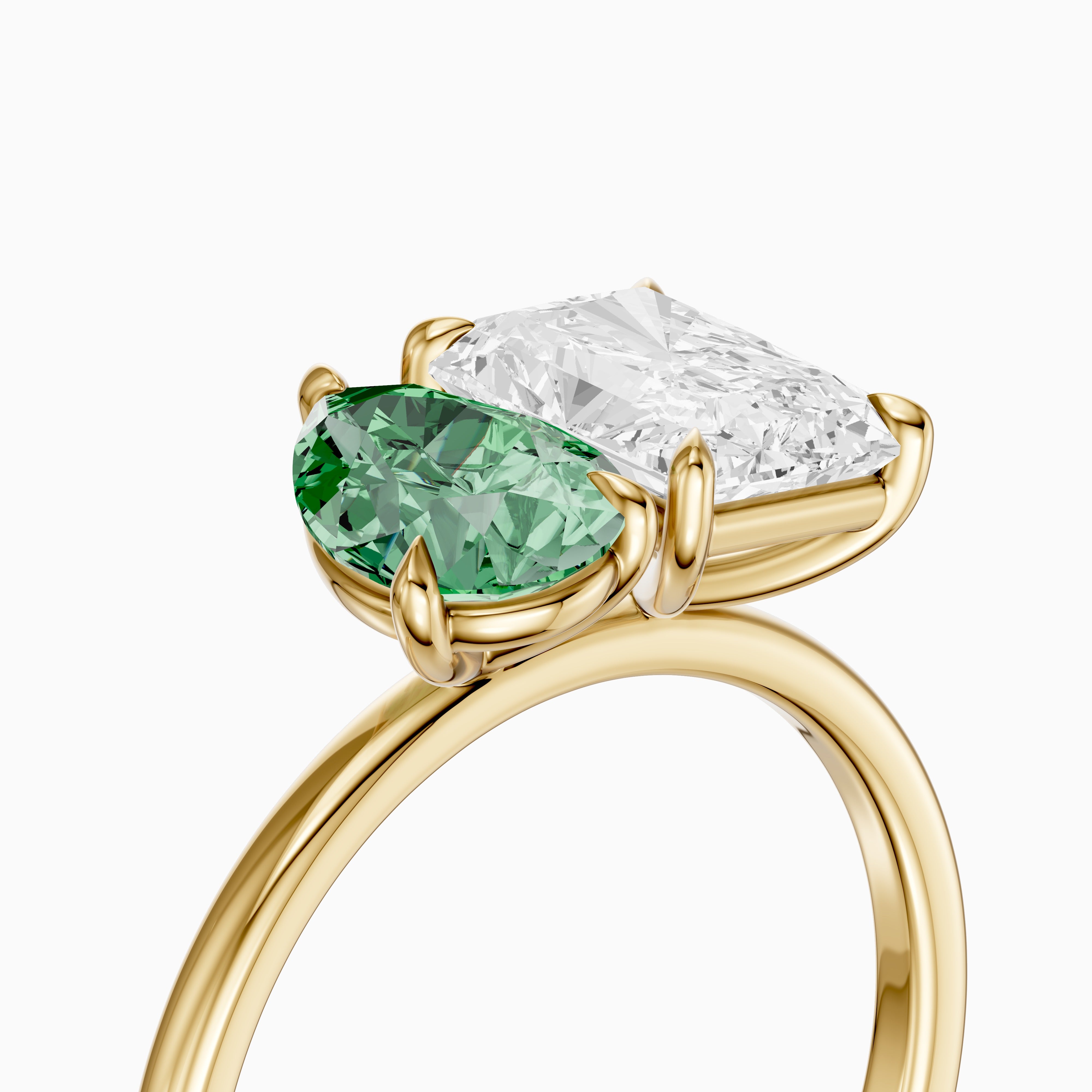Wenna Green Pear and Radiant Cut Colored Lab Grown Diamond Toi et Moi Ring