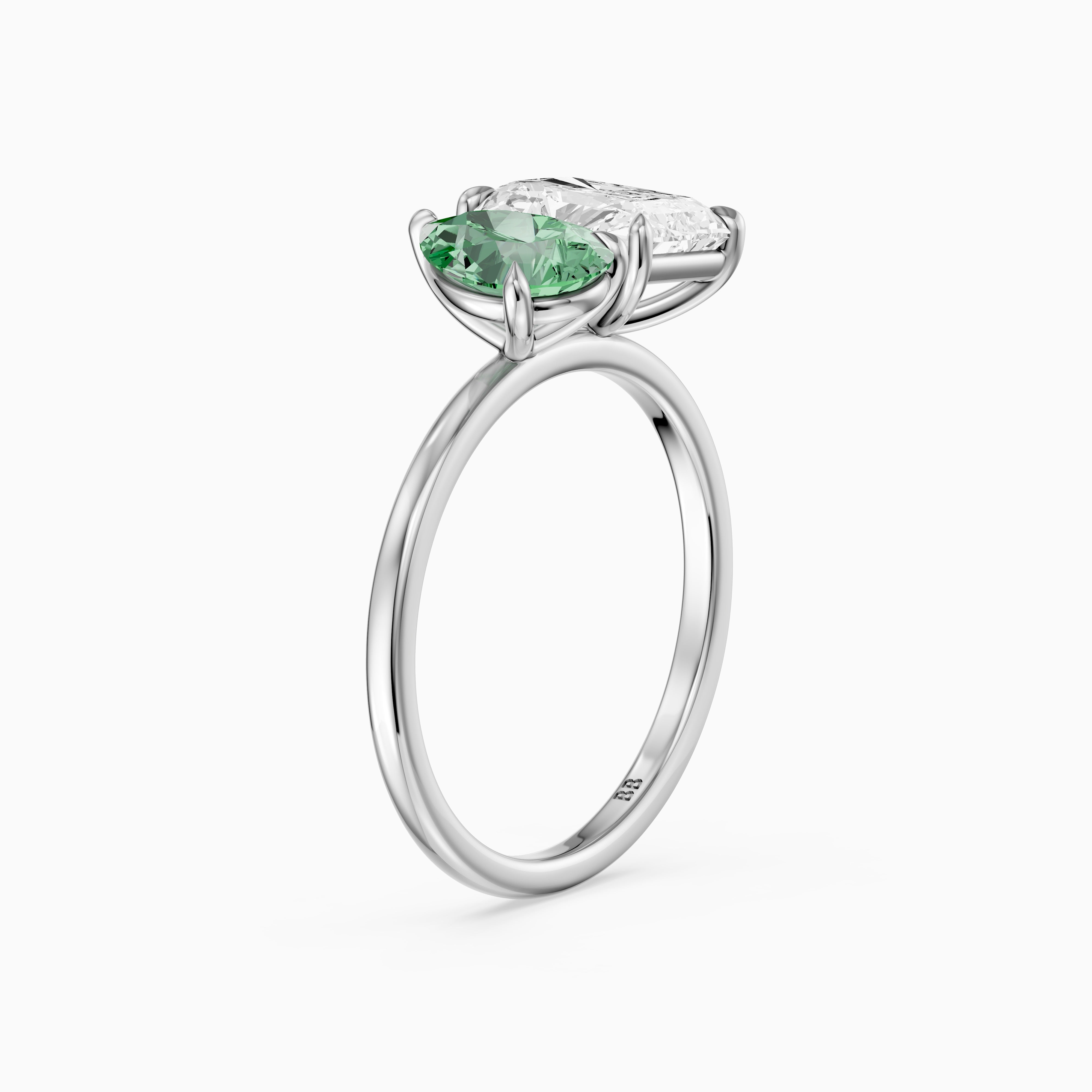 Wenna Green Pear and Radiant Cut Colored Lab Grown Diamond Toi et Moi Ring