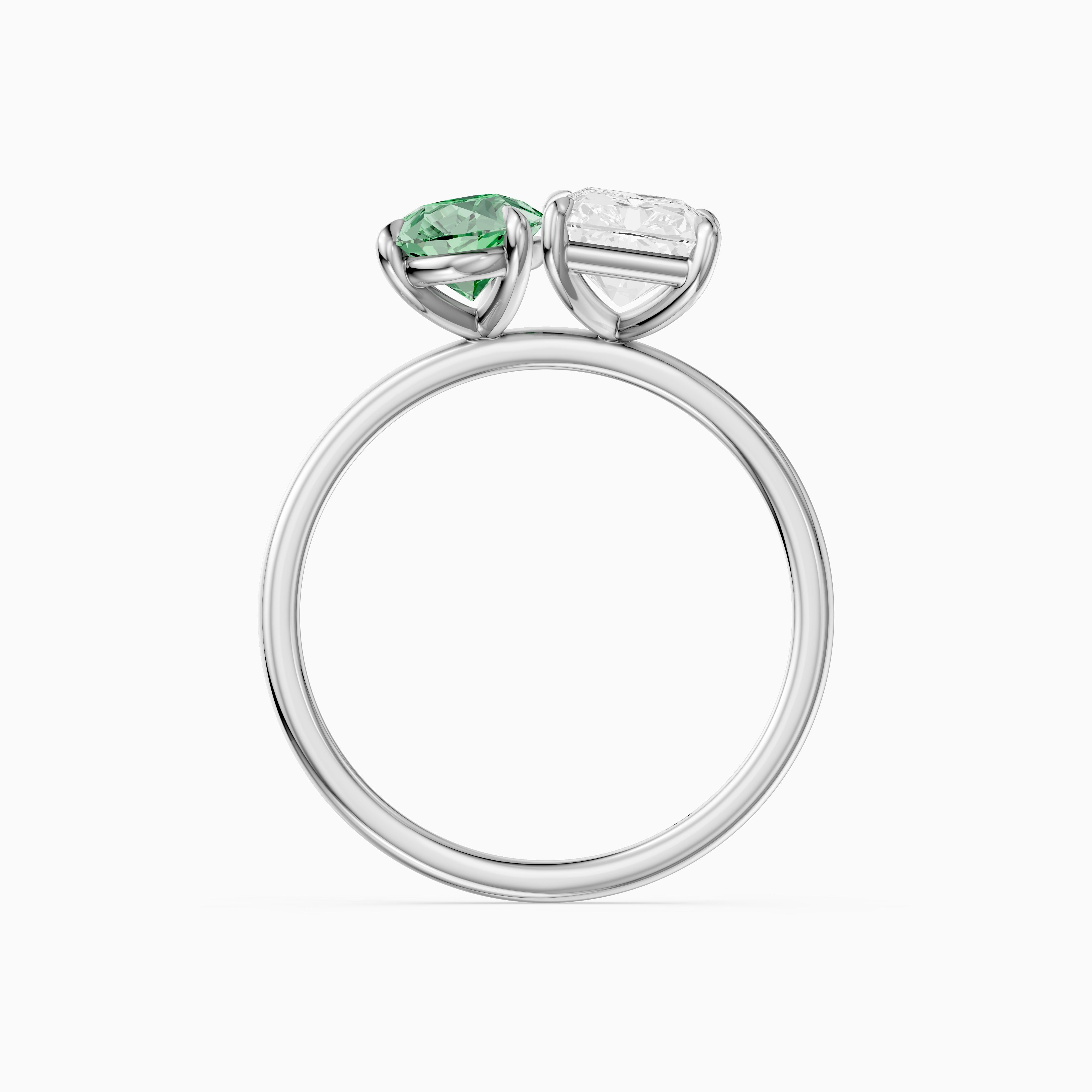 Wenna Green Pear and Radiant Cut Colored Lab Grown Diamond Toi et Moi Ring
