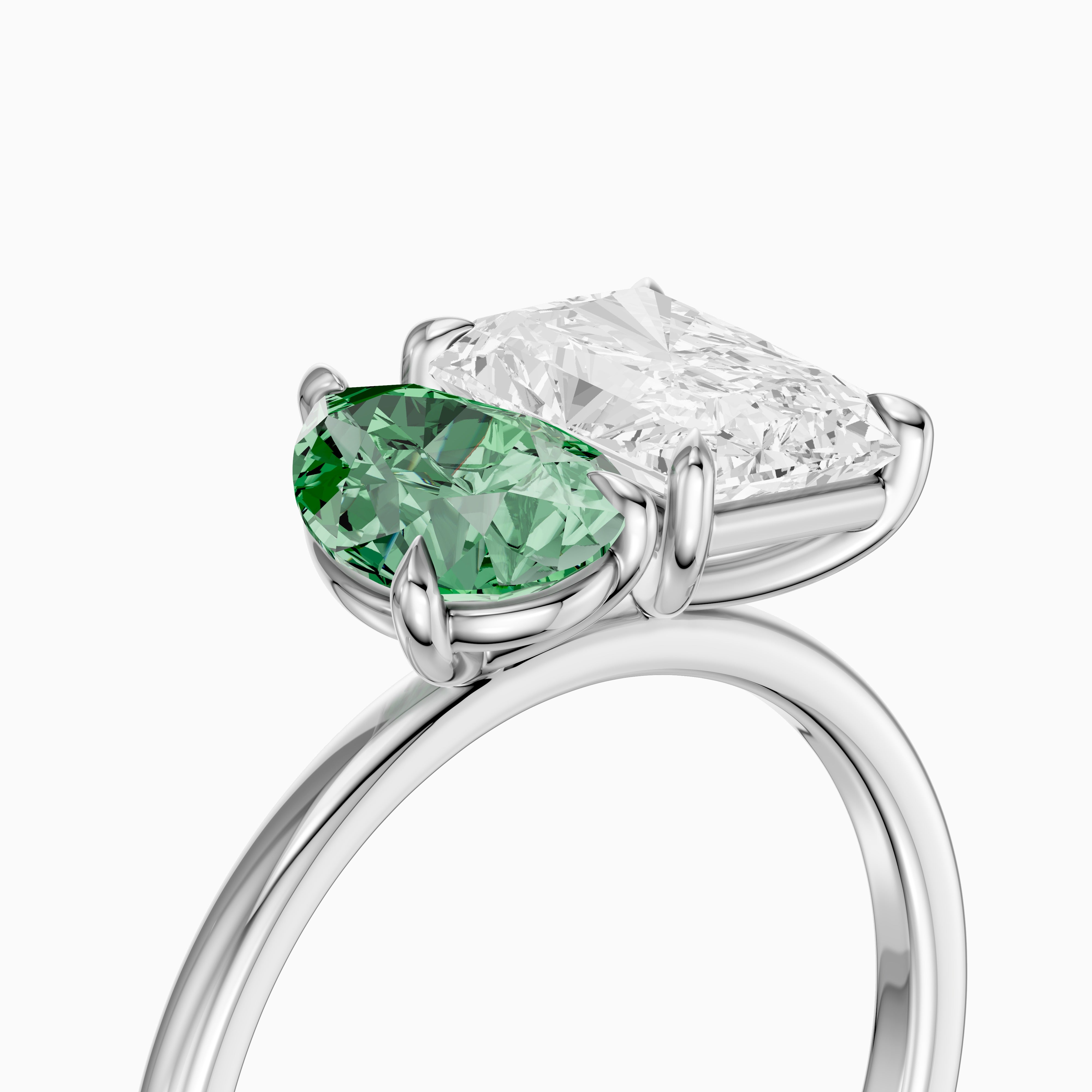 Wenna Green Pear and Radiant Cut Colored Lab Grown Diamond Toi et Moi Ring