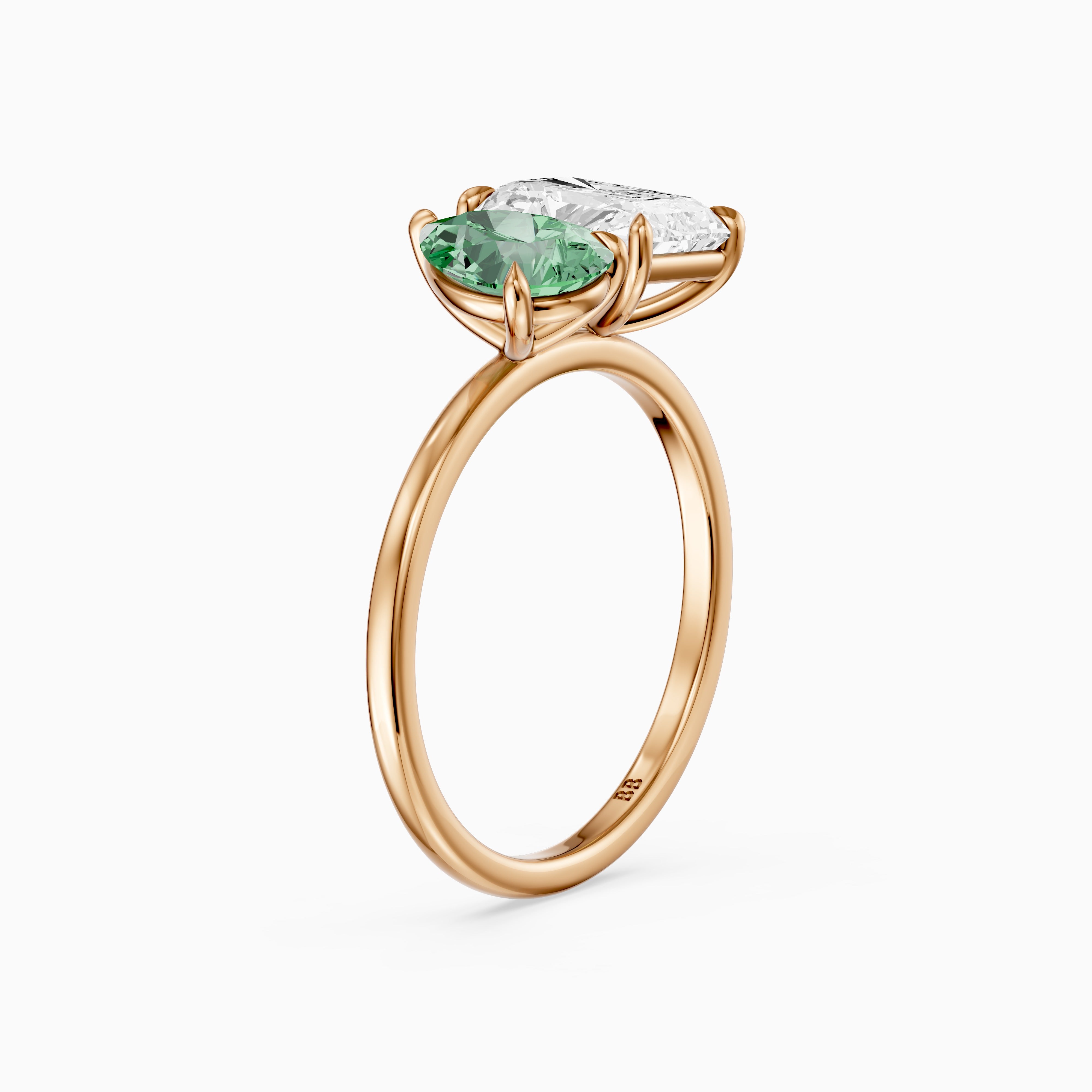 Wenna Green Pear and Radiant Cut Colored Lab Grown Diamond Toi et Moi Ring
