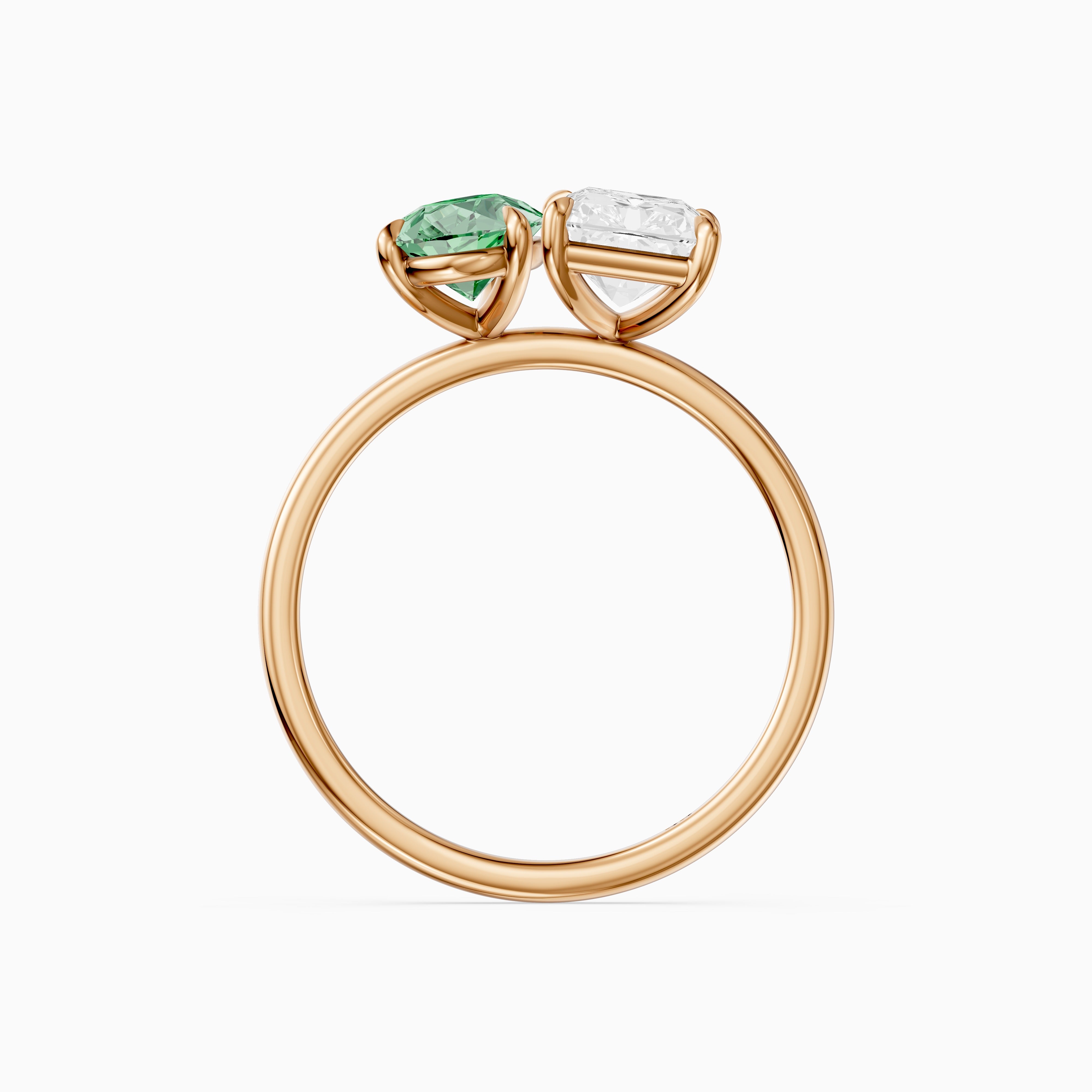 Wenna Green Pear and Radiant Cut Colored Lab Grown Diamond Toi et Moi Ring