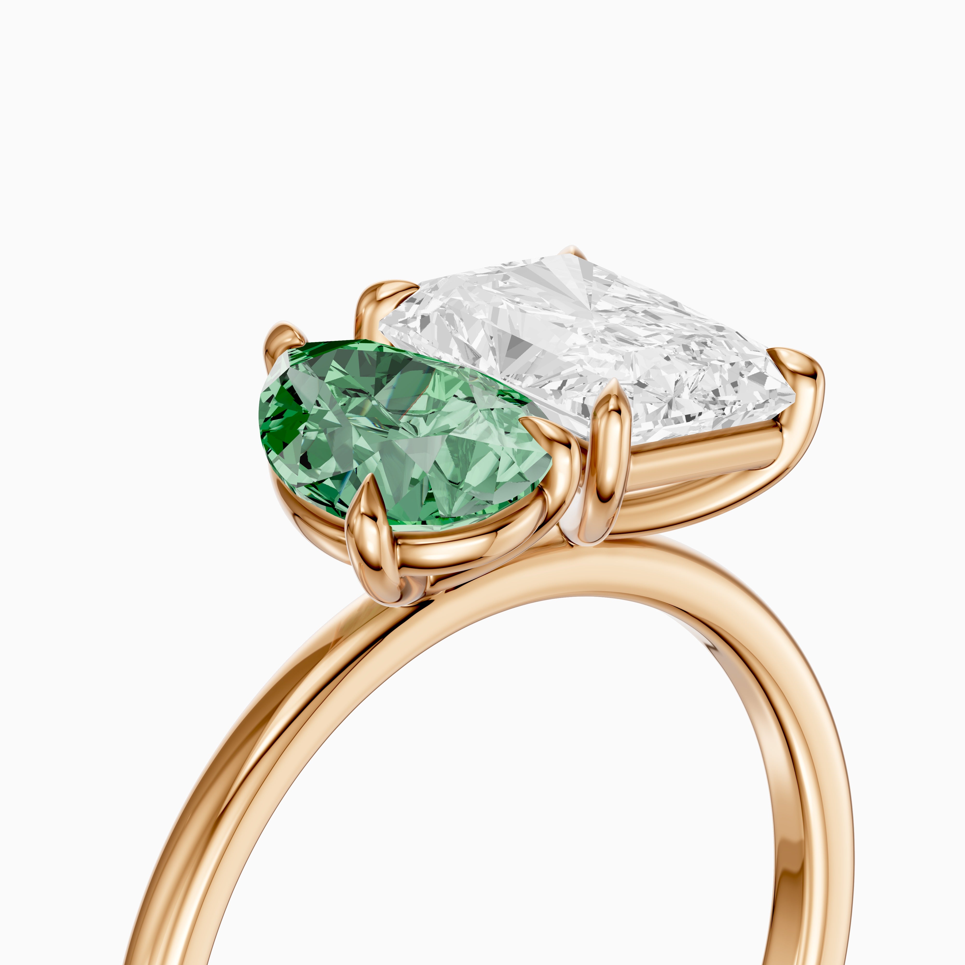 Wenna Green Pear and Radiant Cut Colored Lab Grown Diamond Toi et Moi Ring