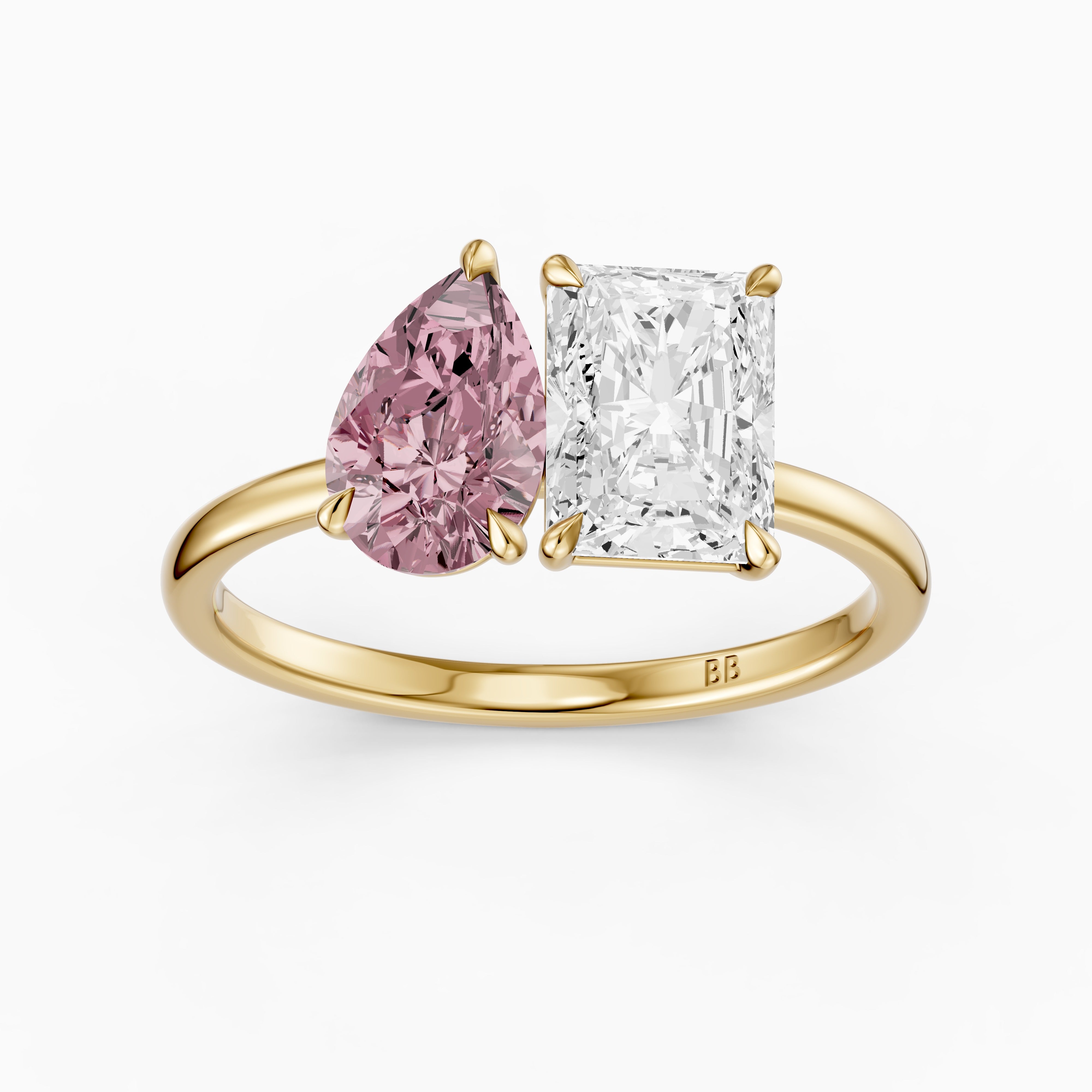 Zita Pink Pear and Radiant Cut Colored Lab Grown Diamond Toi et Moi Ring