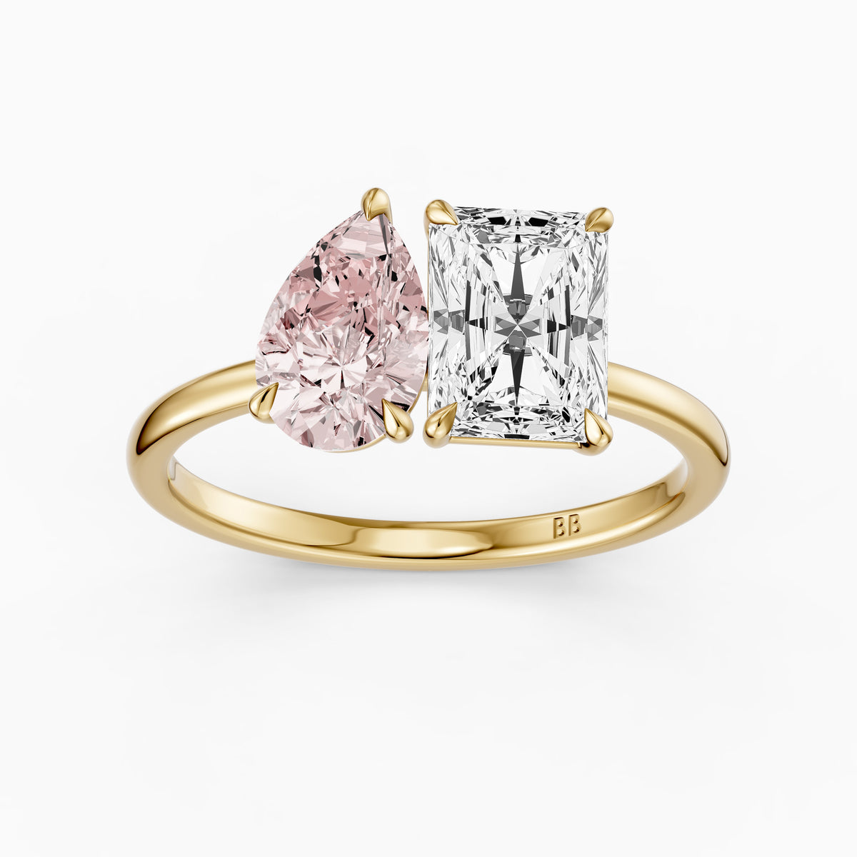 Zita Pink Pear and Radiant Cut Colored Lab Grown Diamond Toi et Moi Ring