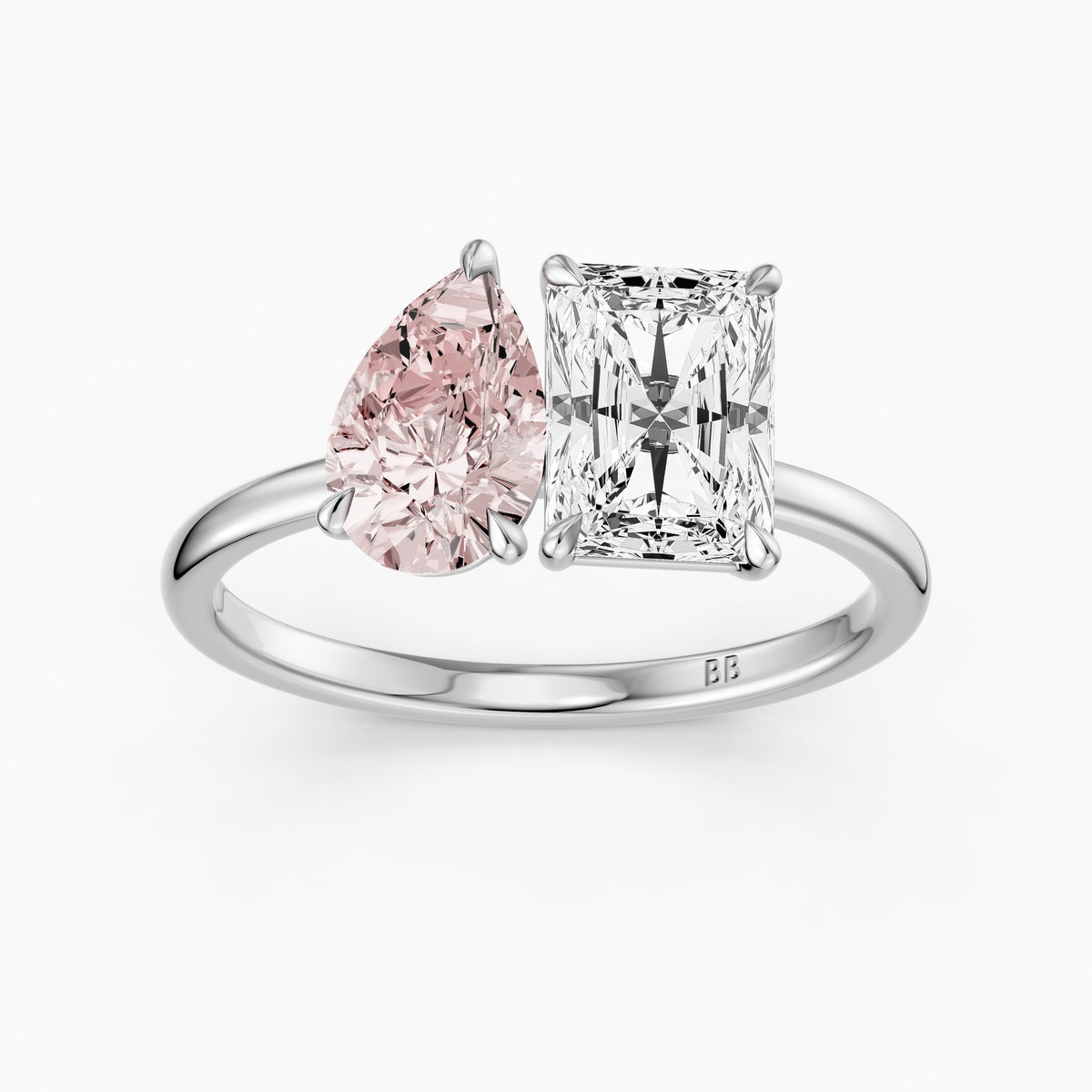 Zita Pink Pear and Radiant Cut Colored Lab Grown Diamond Toi et Moi Ring