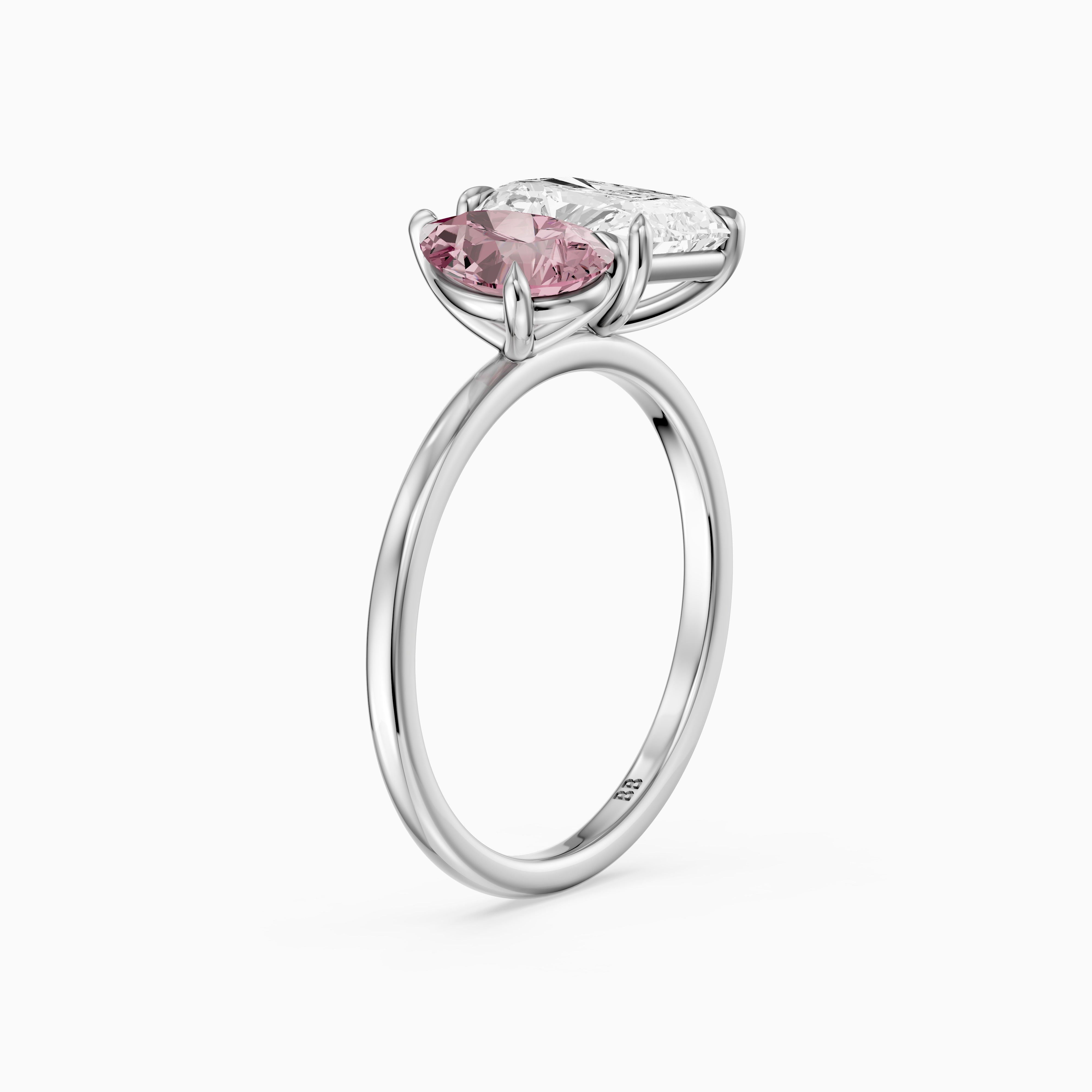 Zita Pink Pear and Radiant Cut Colored Lab Grown Diamond Toi et Moi Ring