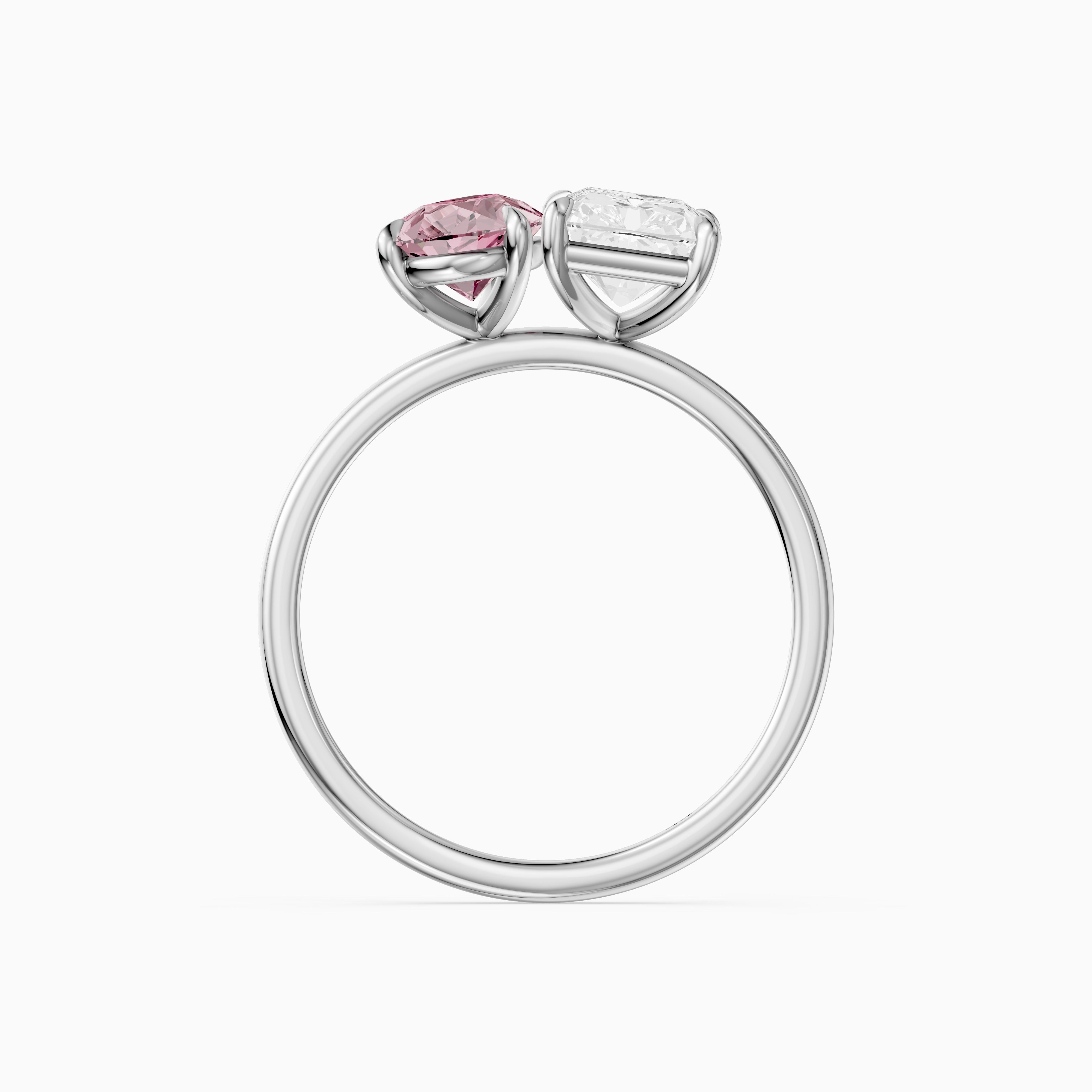 Zita Pink Pear and Radiant Cut Colored Lab Grown Diamond Toi et Moi Ring