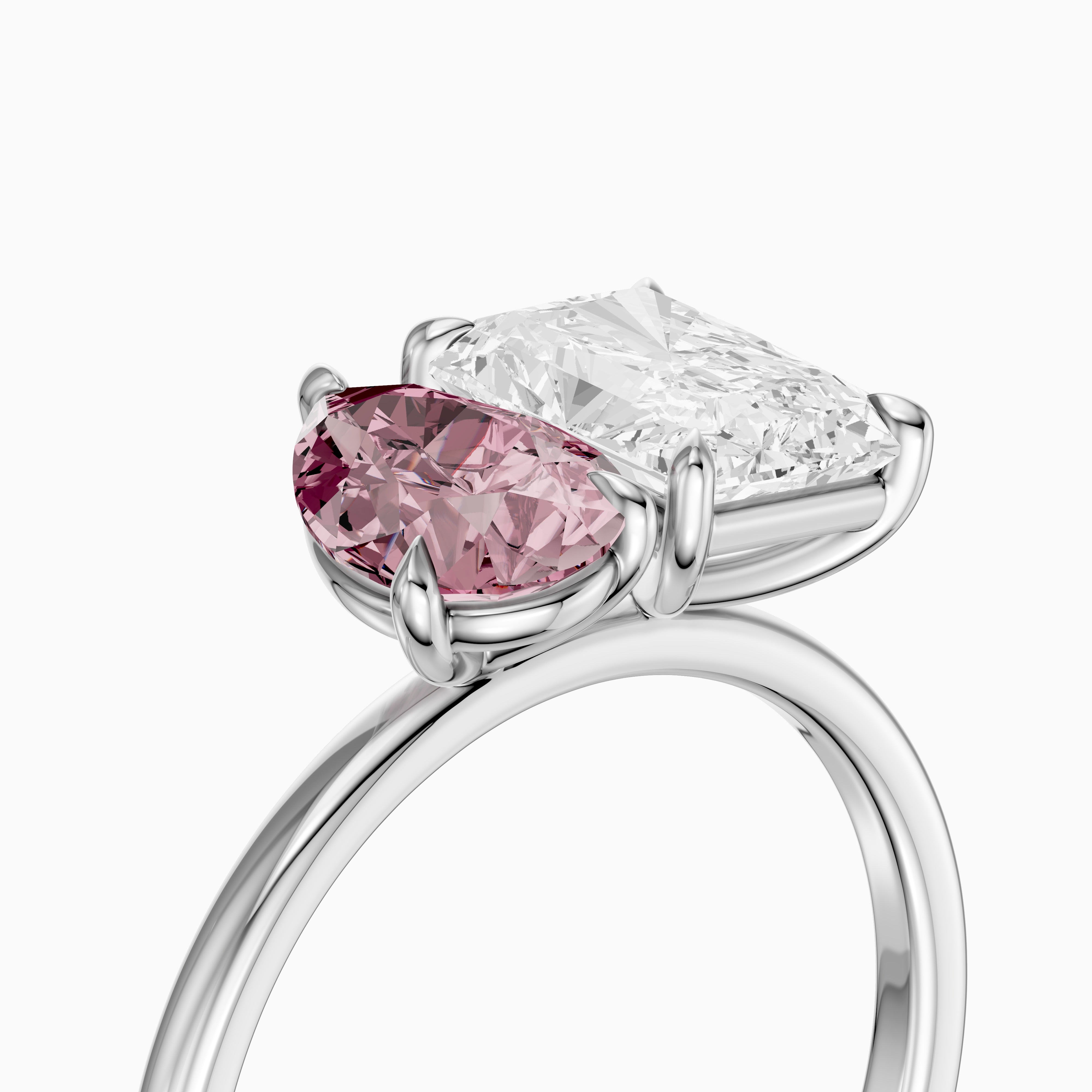 Zita Pink Pear and Radiant Cut Colored Lab Grown Diamond Toi et Moi Ring