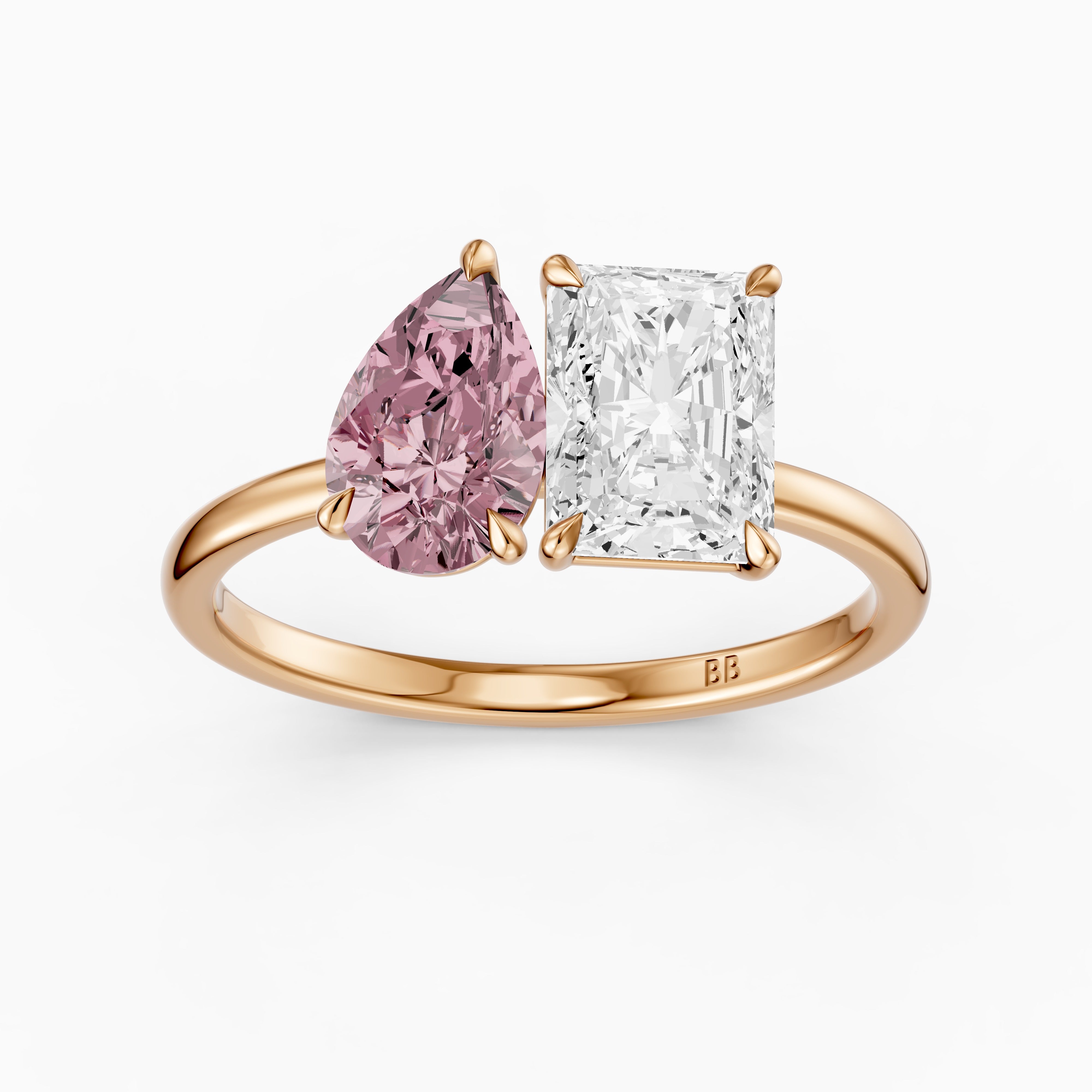 Zita Pink Pear and Radiant Cut Colored Lab Grown Diamond Toi et Moi Ring