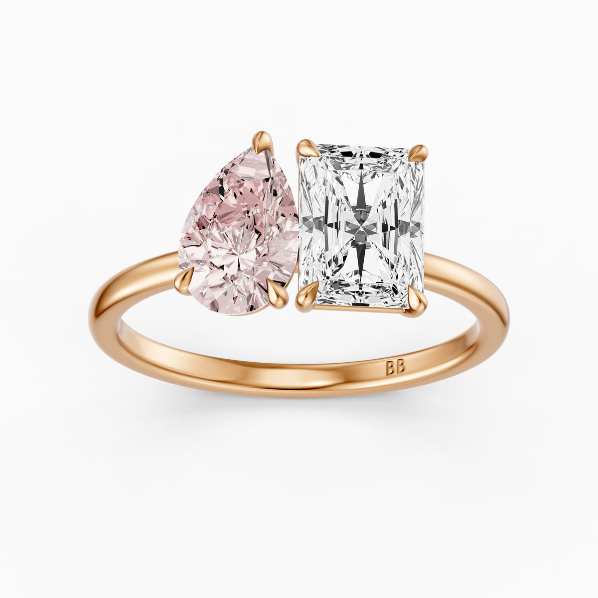 Zita Pink Pear and Radiant Cut Colored Lab Grown Diamond Toi et Moi Ring