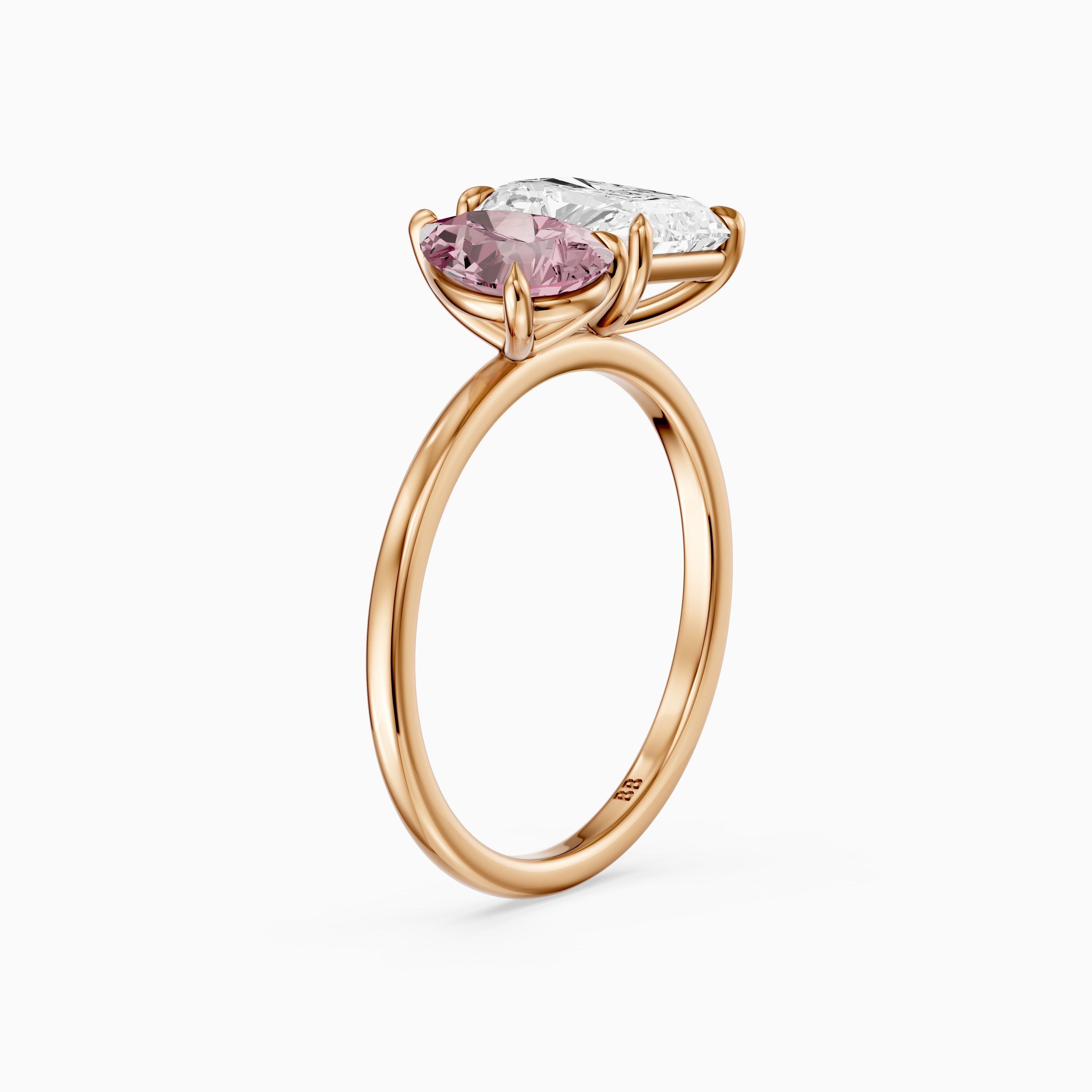 Zita Pink Pear and Radiant Cut Colored Lab Grown Diamond Toi et Moi Ring