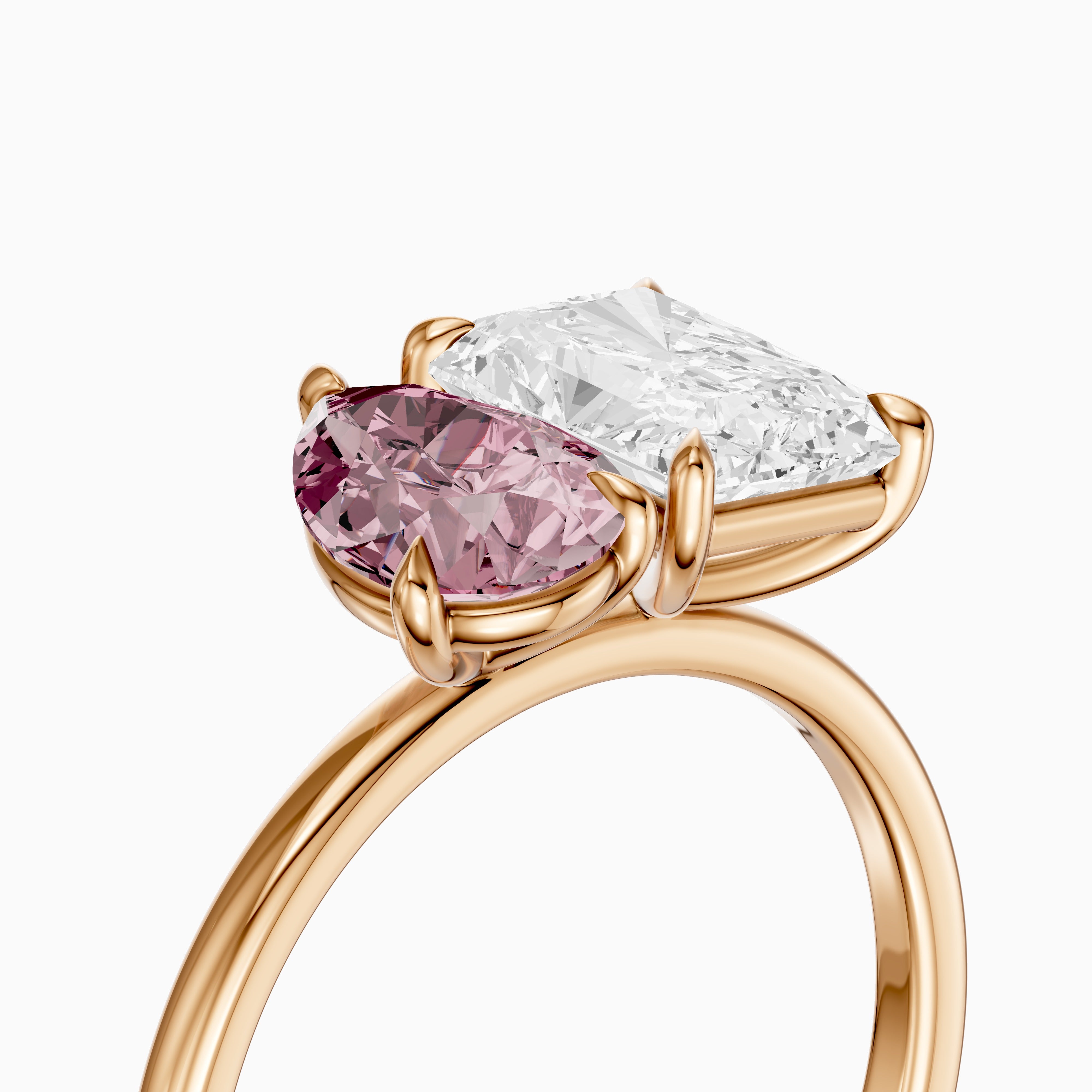 Zita Pink Pear and Radiant Cut Colored Lab Grown Diamond Toi et Moi Ring