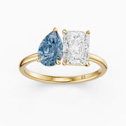 Eulalia Blue Pear and Radiant Cut Colored Lab Grown Diamond Toi et Moi Ring