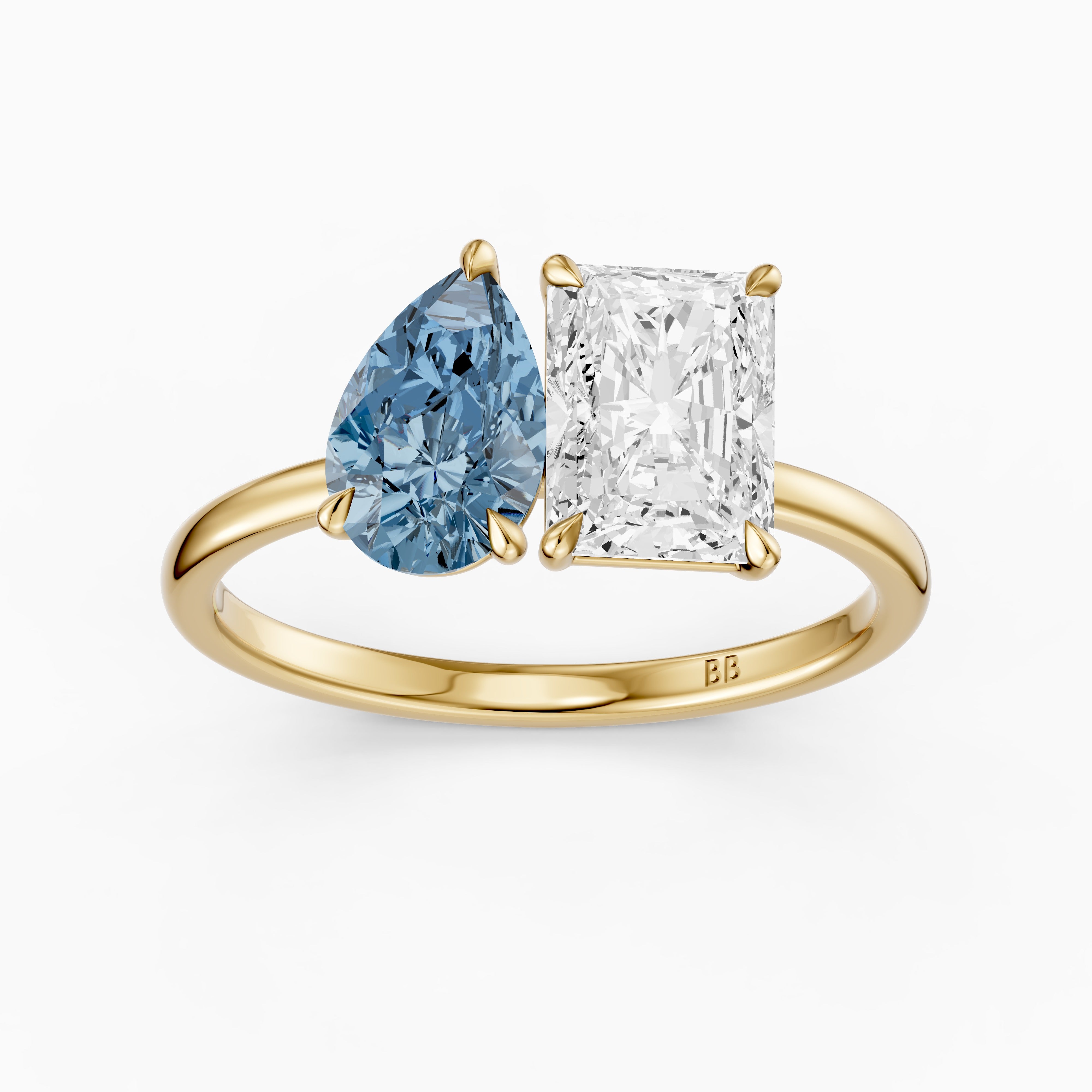 Eulalia Blue Pear and Radiant Cut Colored Lab Grown Diamond Toi et Moi Ring