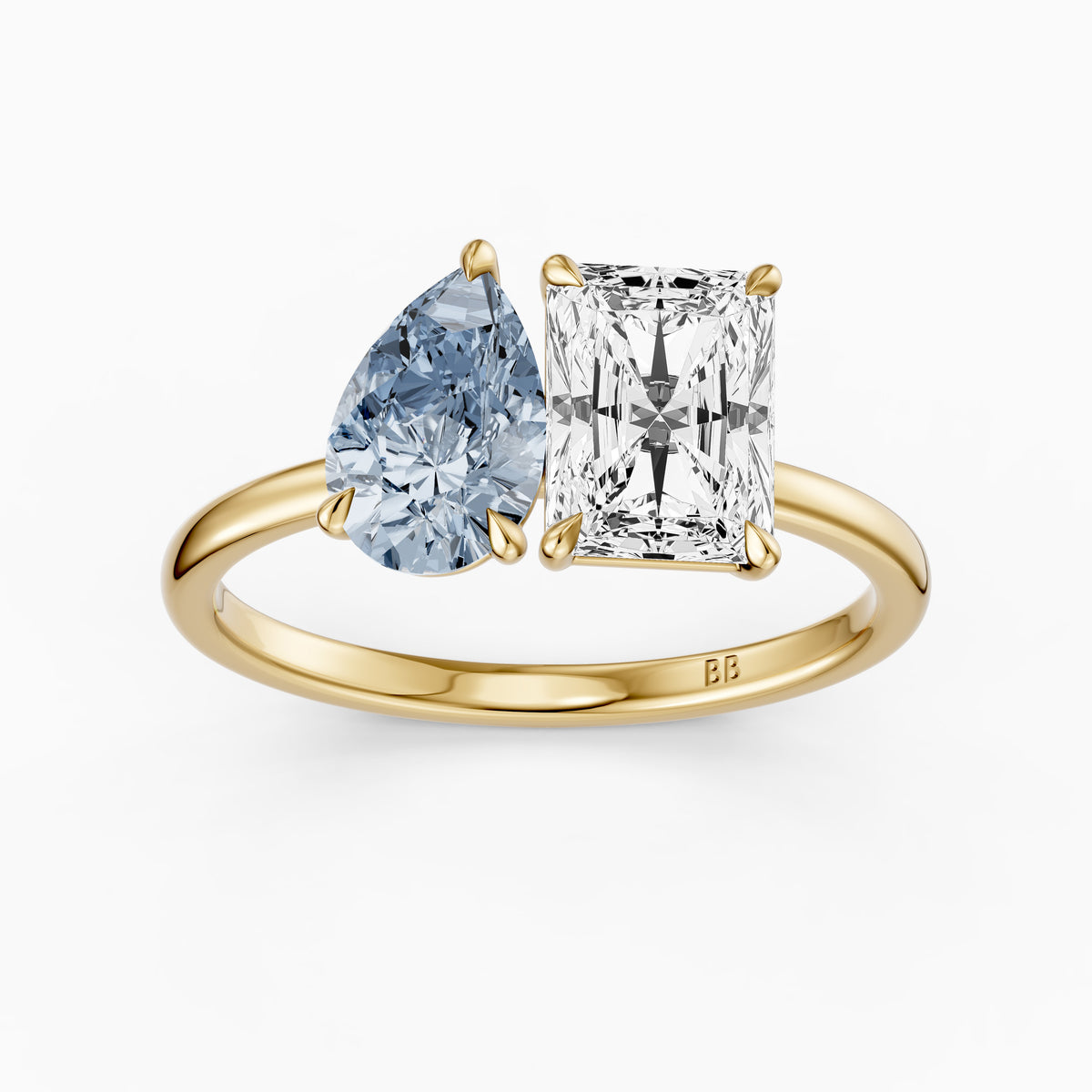 Eulalia Blue Pear and Radiant Cut Colored Lab Grown Diamond Toi et Moi Ring