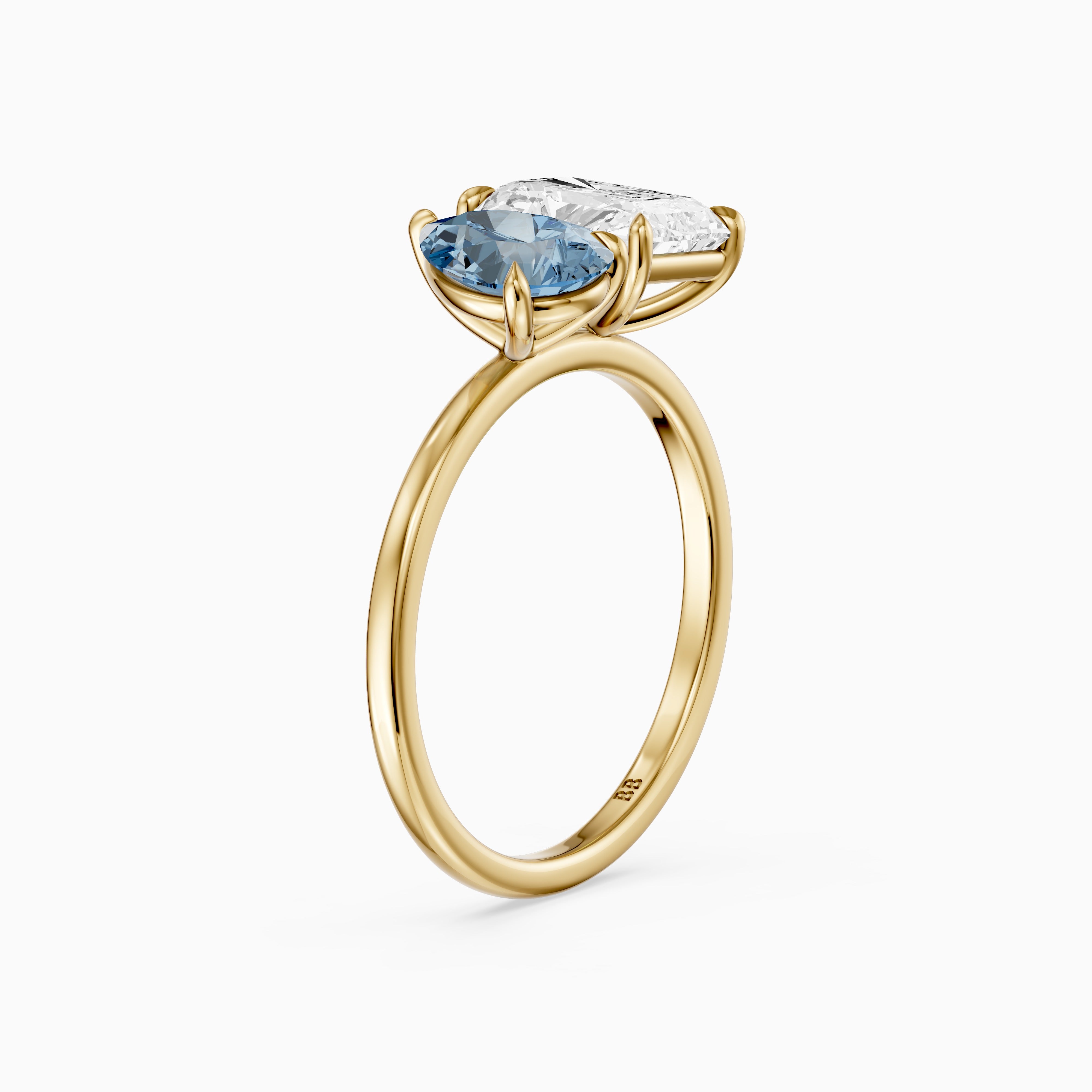 Eulalia Blue Pear and Radiant Cut Colored Lab Grown Diamond Toi et Moi Ring