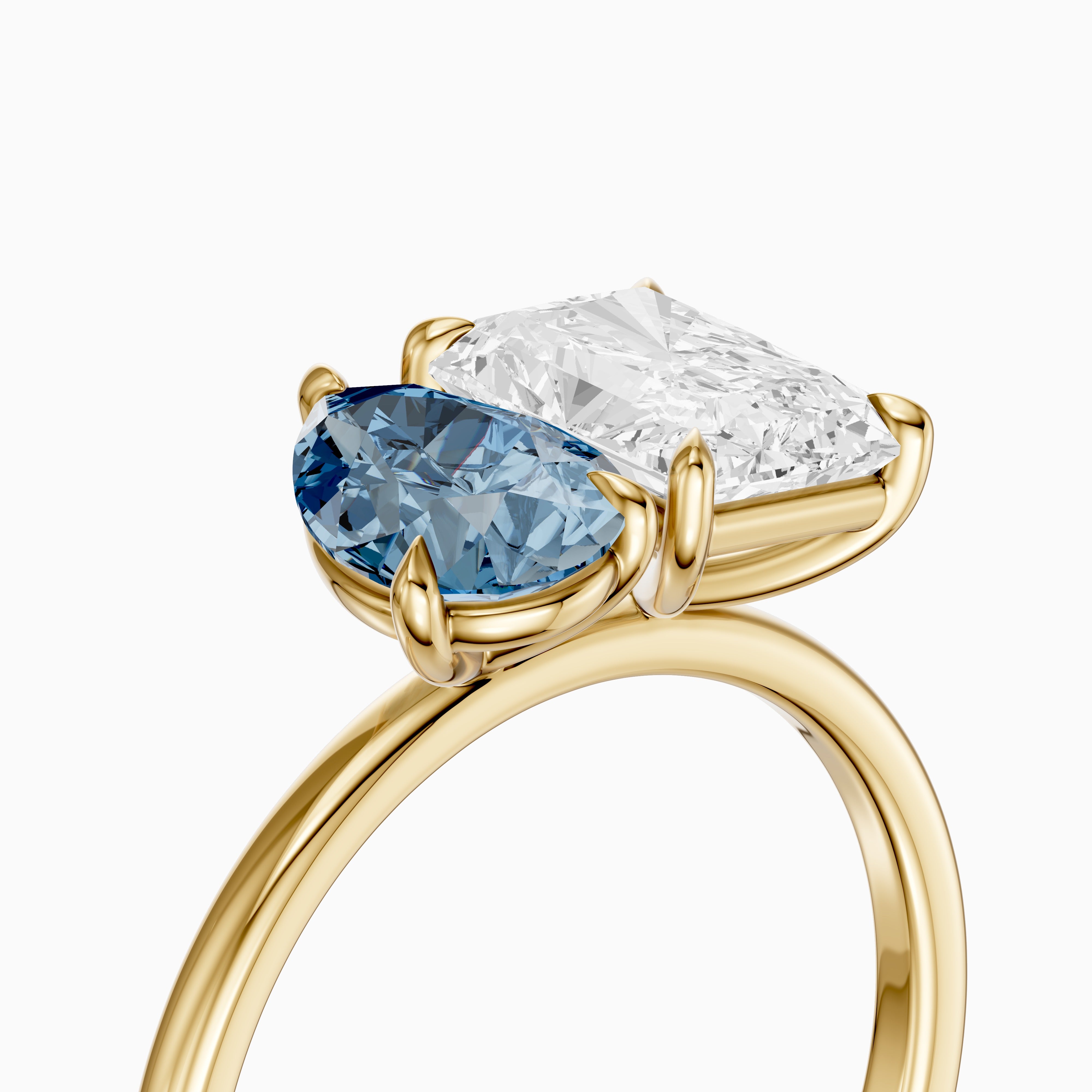 Eulalia Blue Pear and Radiant Cut Colored Lab Grown Diamond Toi et Moi Ring