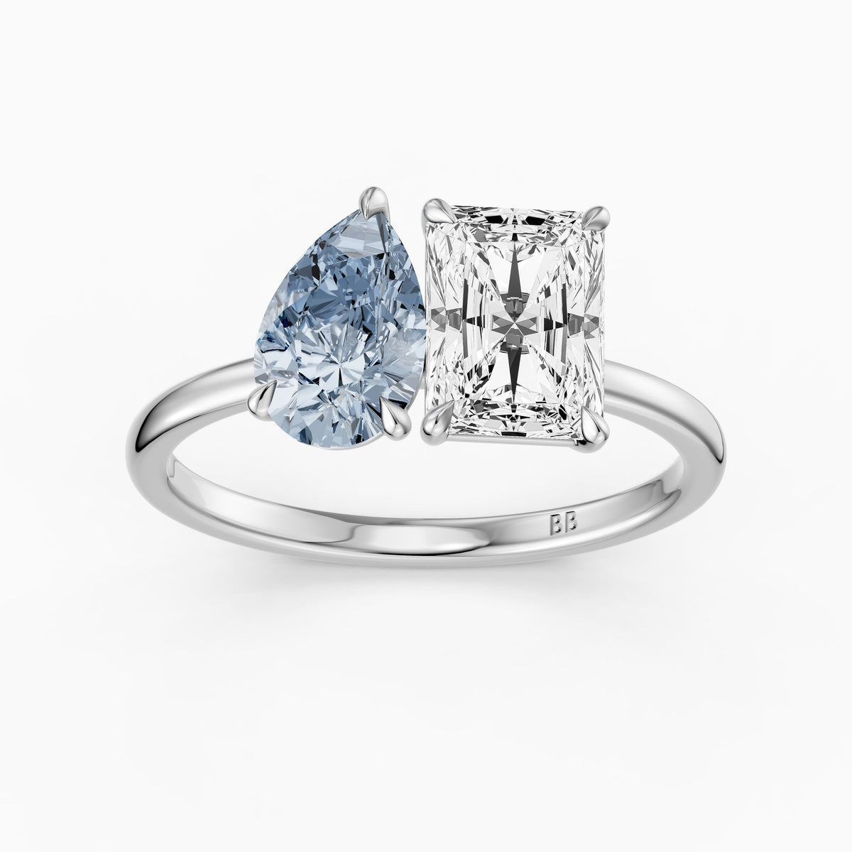 Eulalia Blue Pear and Radiant Cut Colored Lab Grown Diamond Toi et Moi Ring