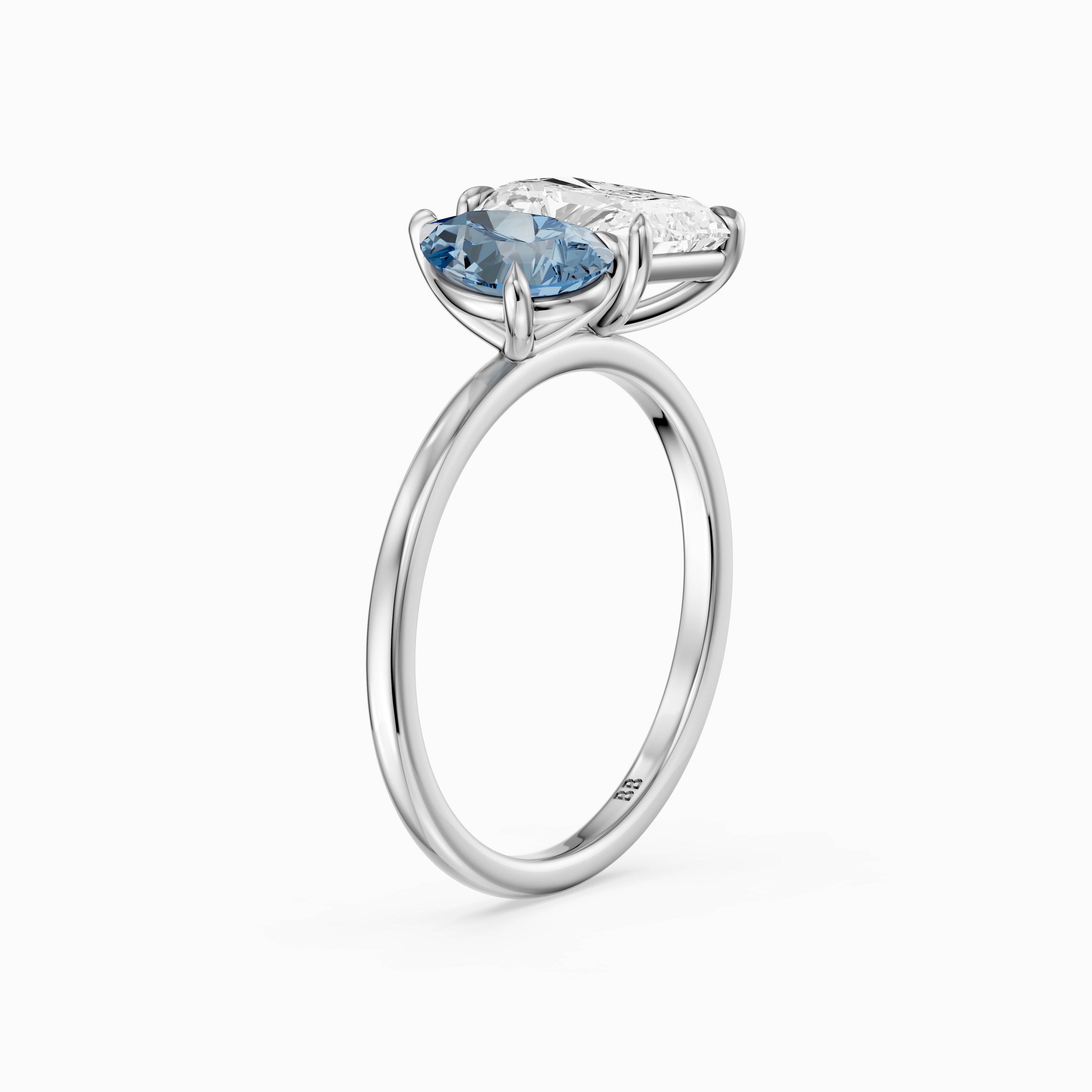 Eulalia Blue Pear and Radiant Cut Colored Lab Grown Diamond Toi et Moi Ring