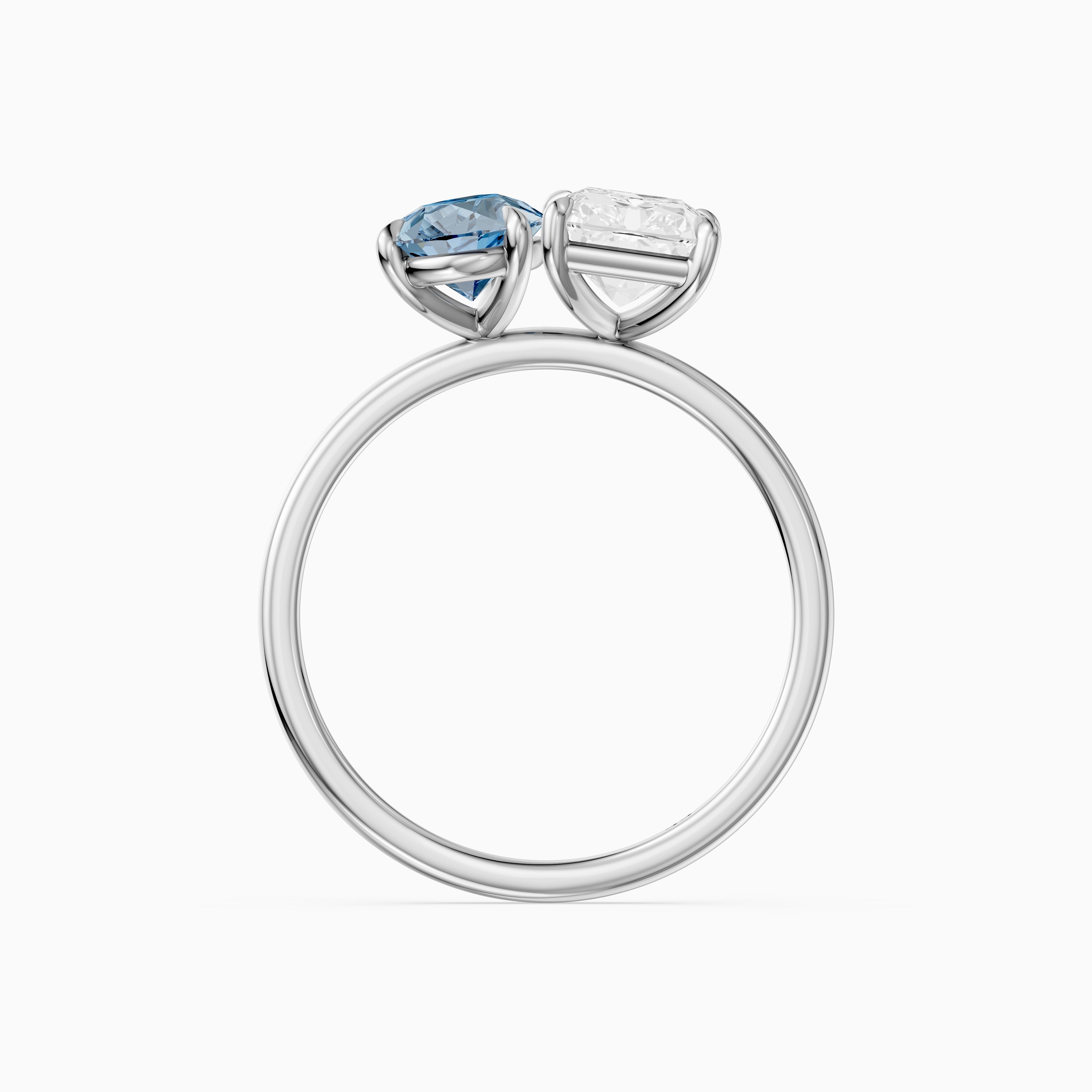 Eulalia Blue Pear and Radiant Cut Colored Lab Grown Diamond Toi et Moi Ring