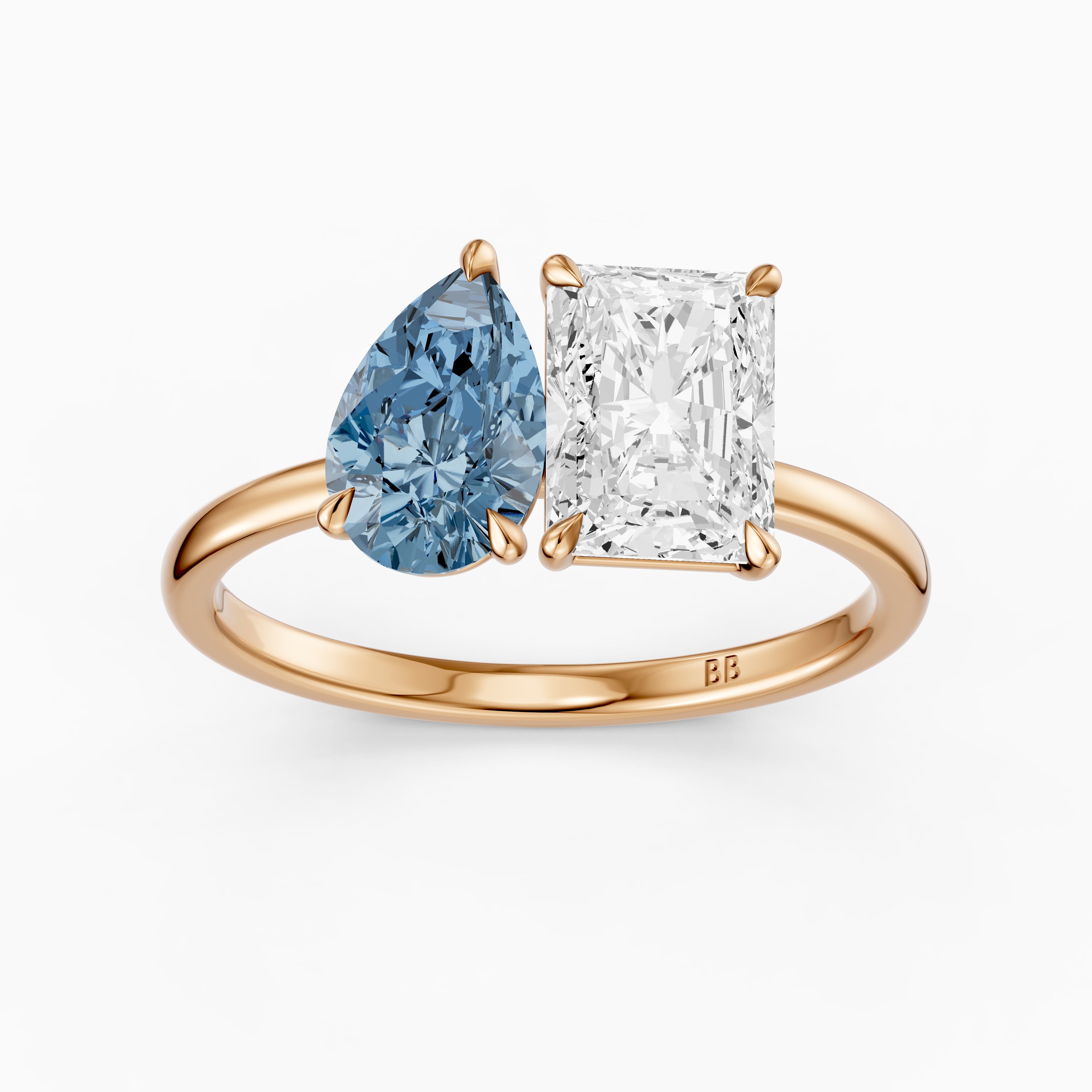 Eulalia Blue Pear and Radiant Cut Colored Lab Grown Diamond Toi et Moi Ring
