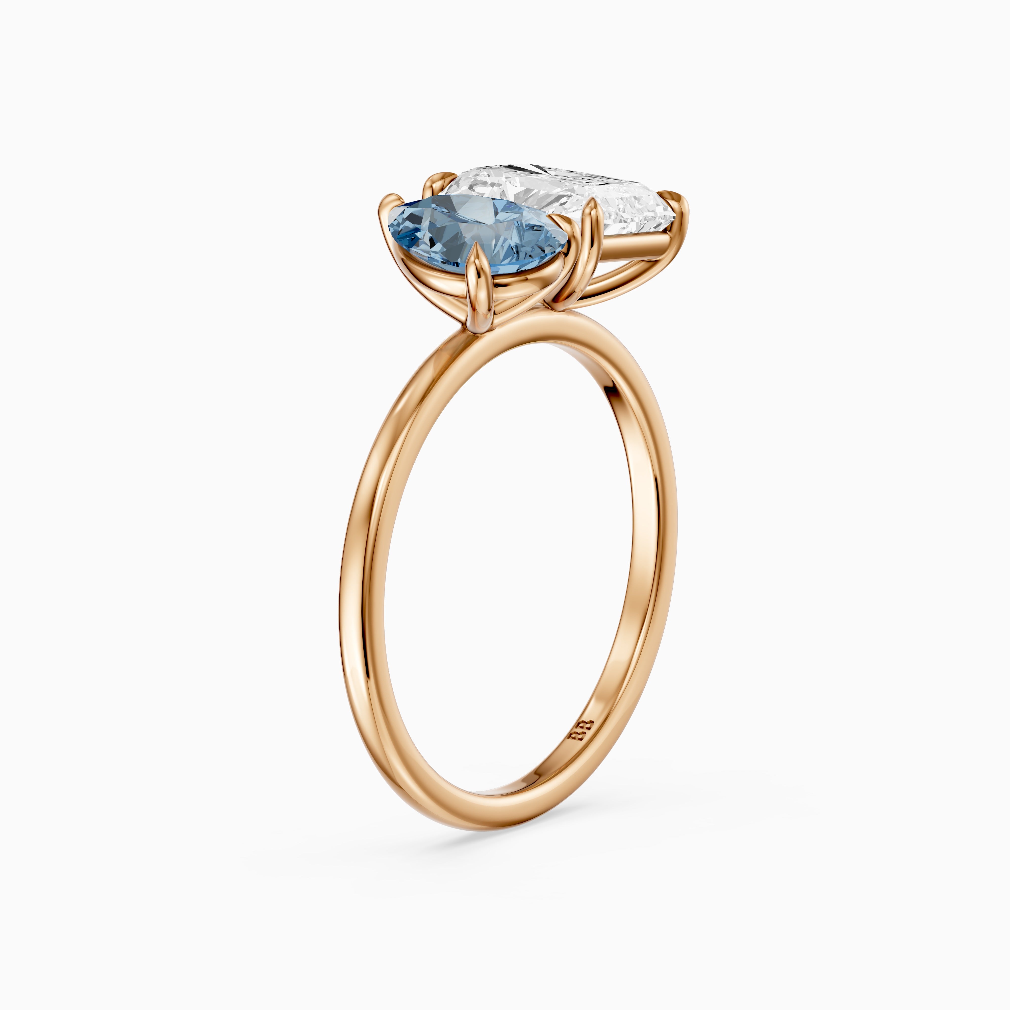 Eulalia Blue Pear and Radiant Cut Colored Lab Grown Diamond Toi et Moi Ring