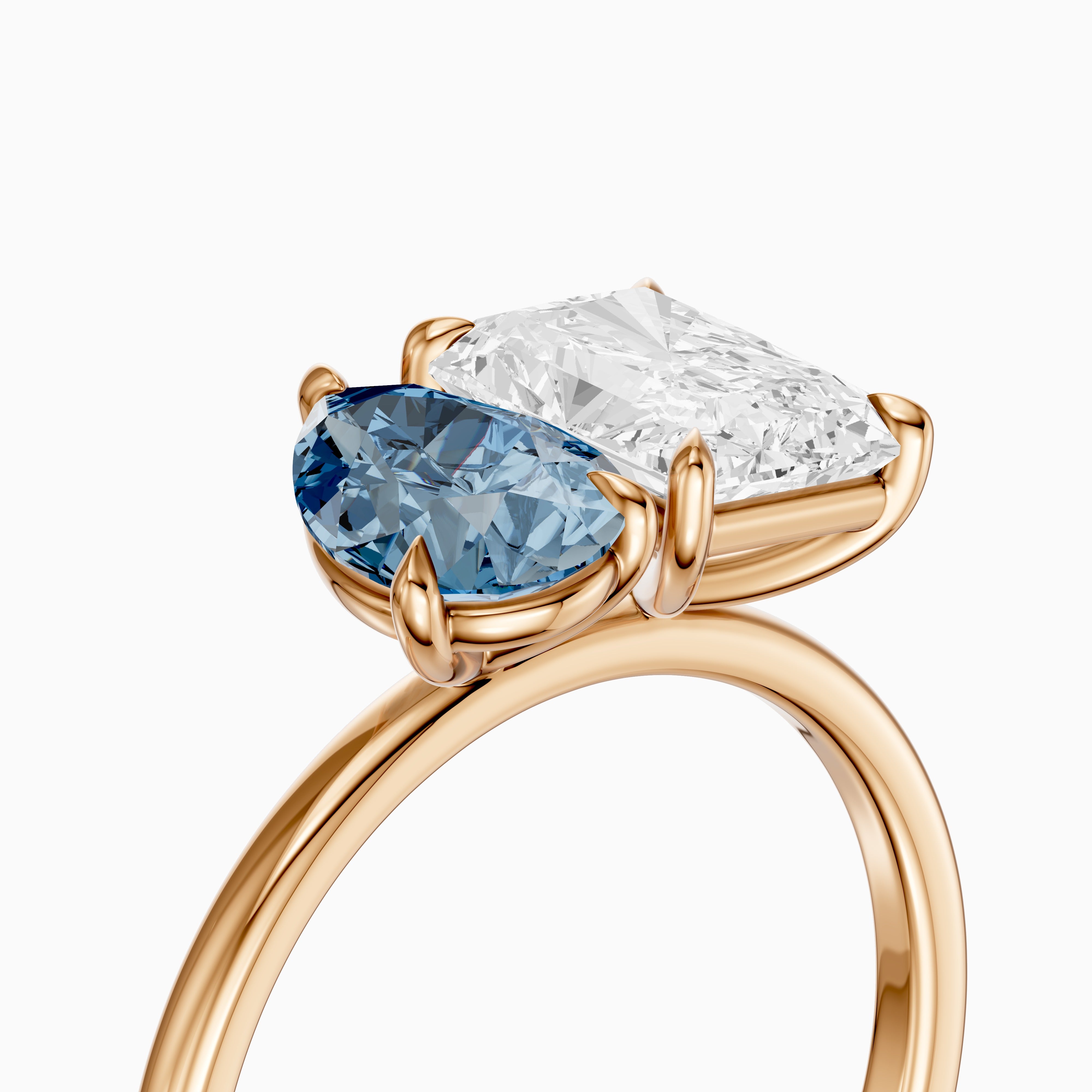 Eulalia Blue Pear and Radiant Cut Colored Lab Grown Diamond Toi et Moi Ring